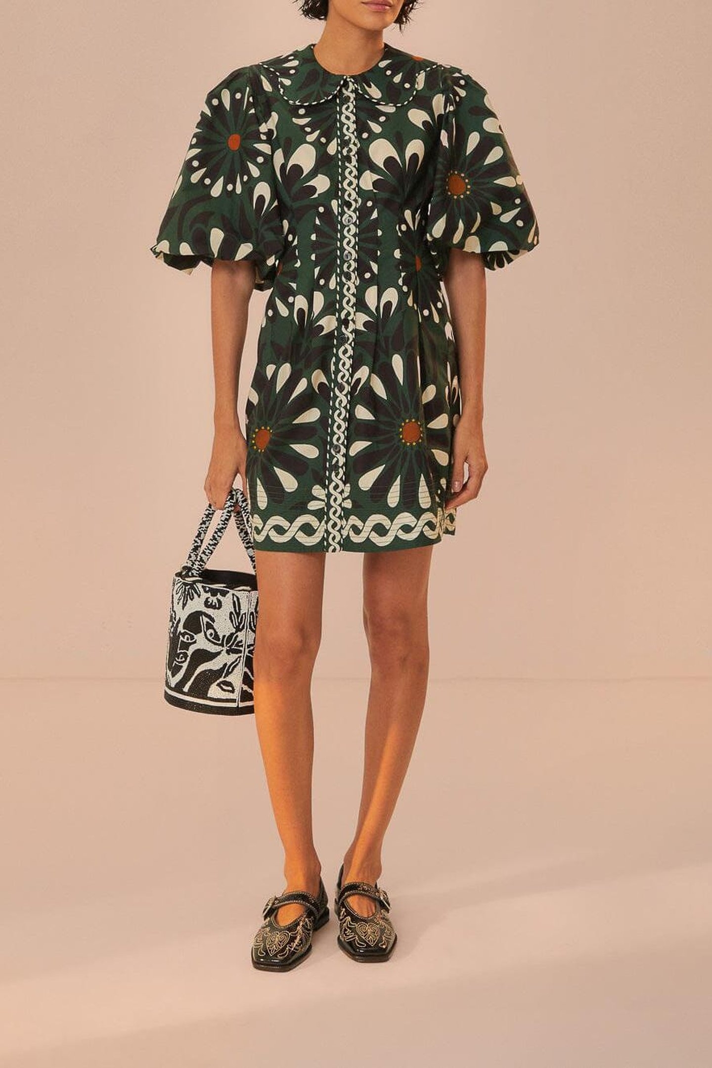 AINIKA FLOWERS GREEN SHORT SLEEVE MINI DRESS 2