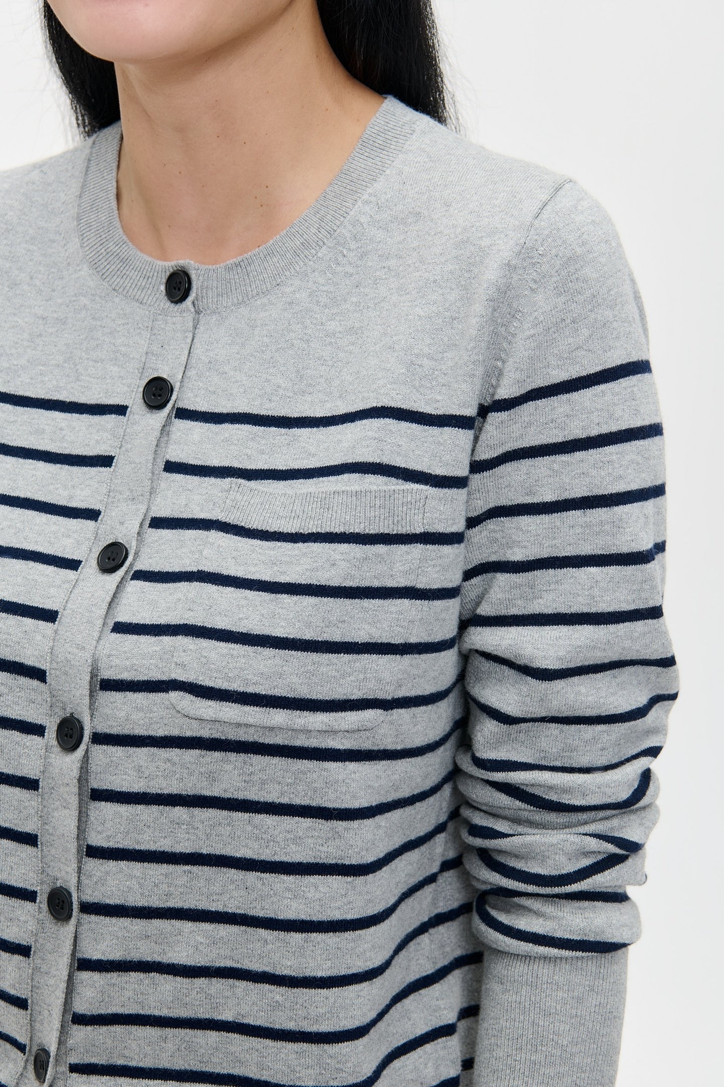 CASHMERE CARDIGAN GREY/MIDNIGHT STRIPE 5