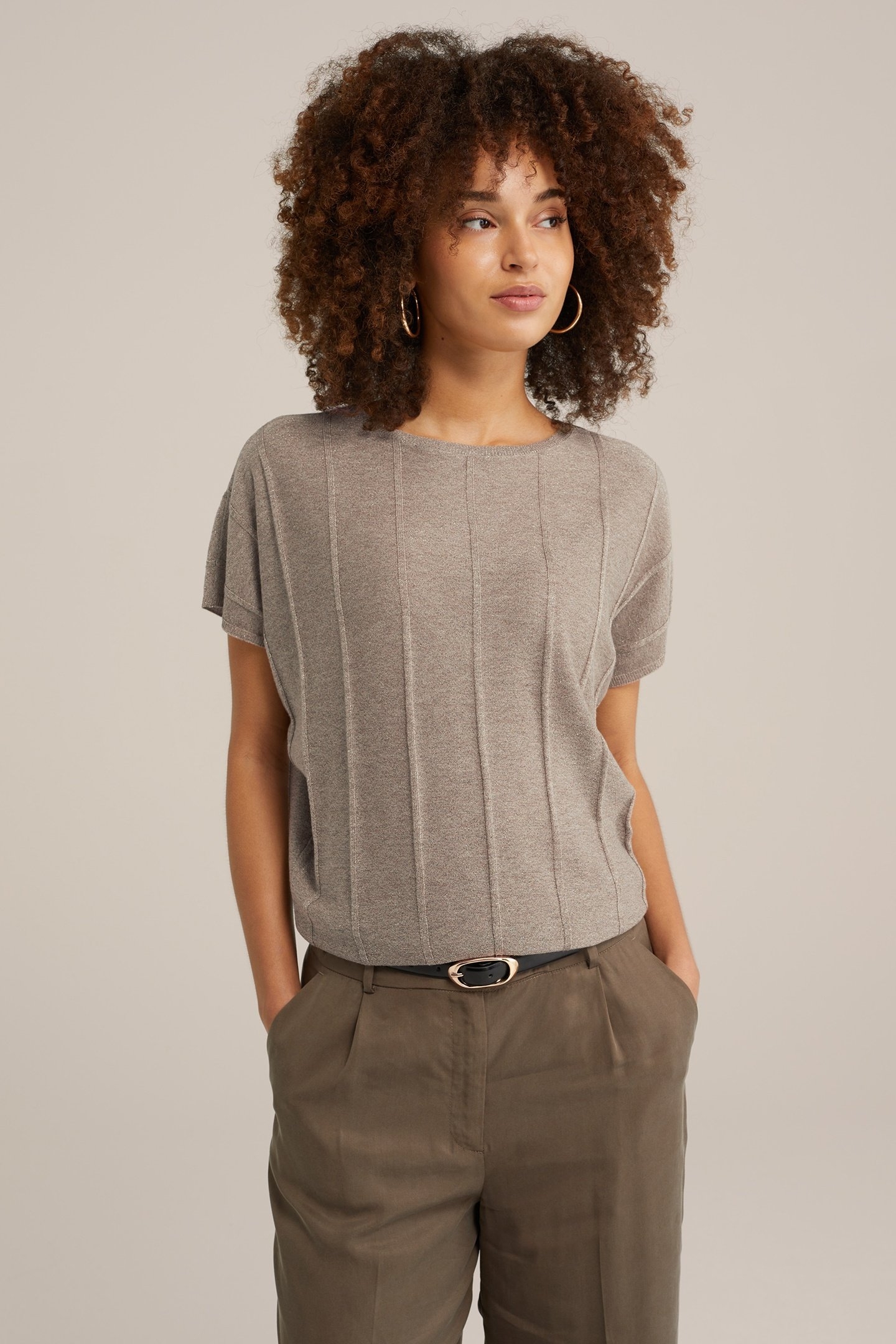 KNITTED PULLOVER LIGHT BROWN 1