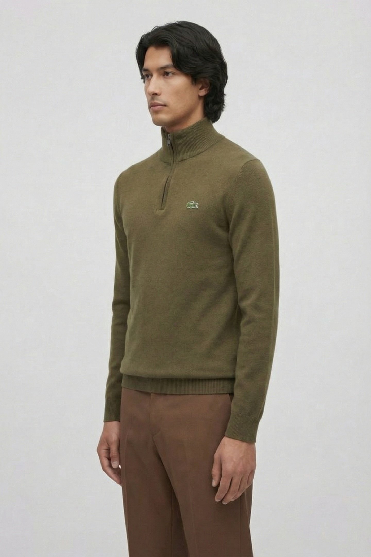ZIPPED HIGH NECK COTTON SWEATER OLIVE 3