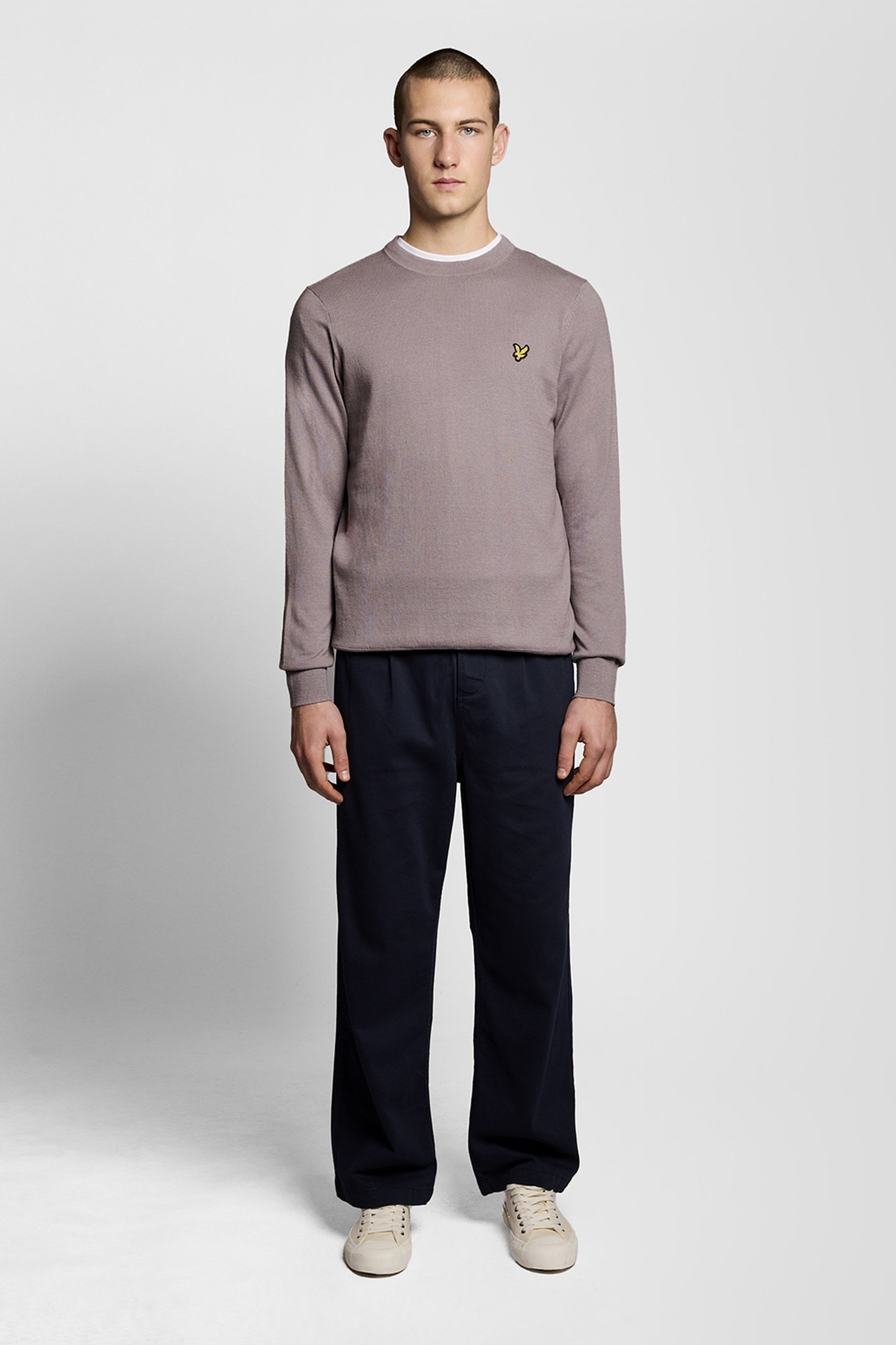 COTTON MERINO CREW NECK JUMPER GULL GREY 1