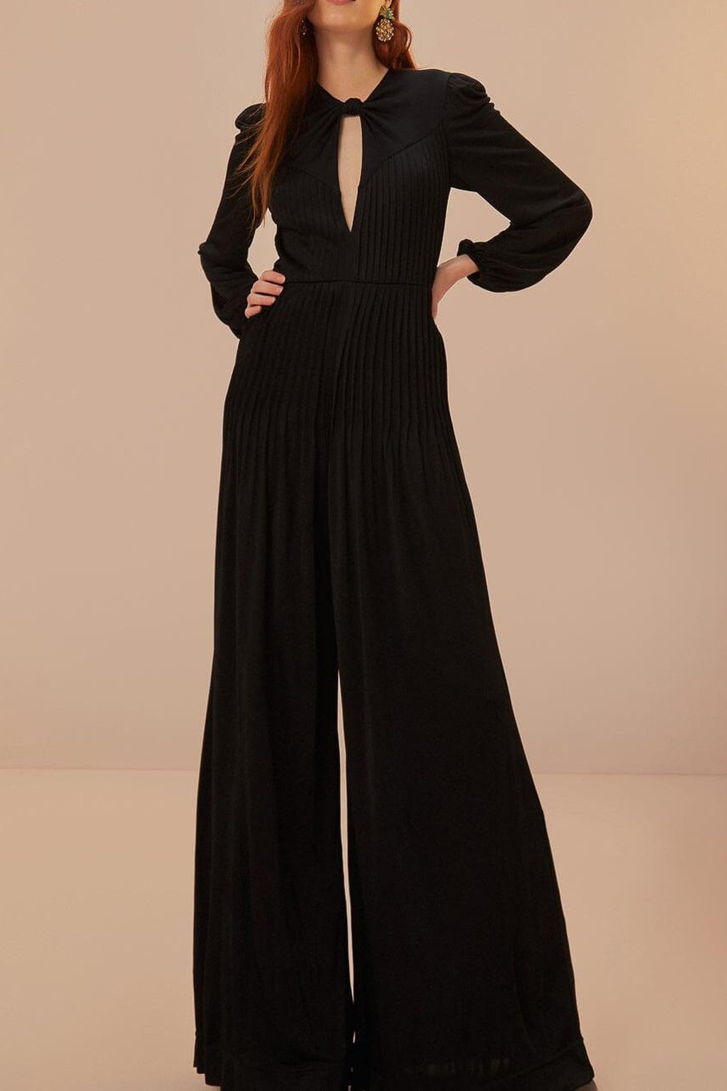 BLACK LONG SLEEVE KNOT JUMPSUIT 1