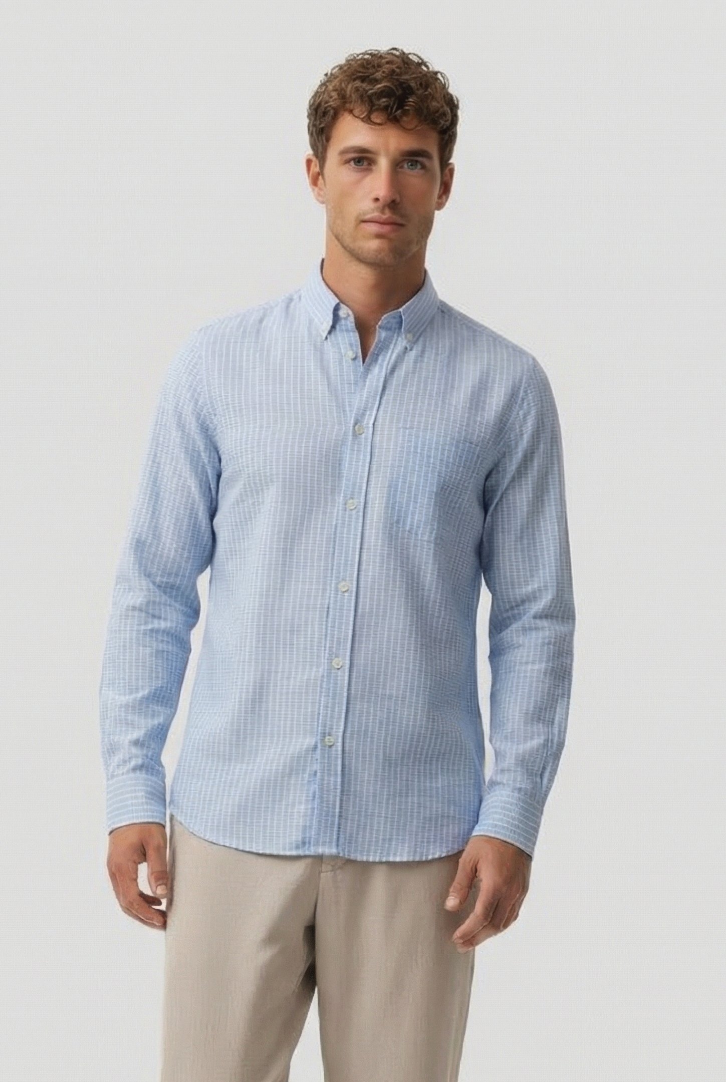 LINEN CHECK LONG SLEEVE SOFT BLUE CHECK 1