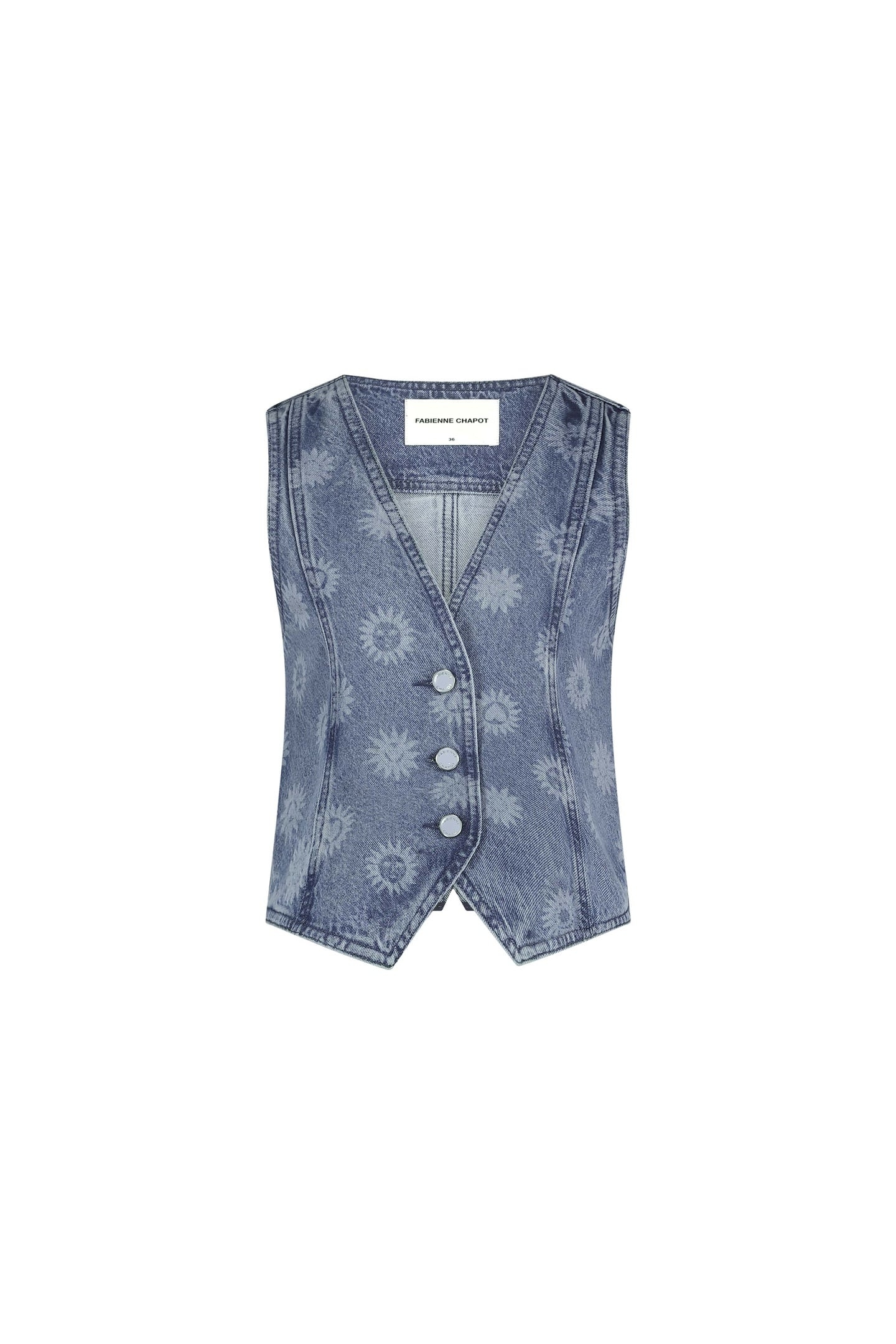 GIGI DENIM GILET MID BLUE PRINTED 4