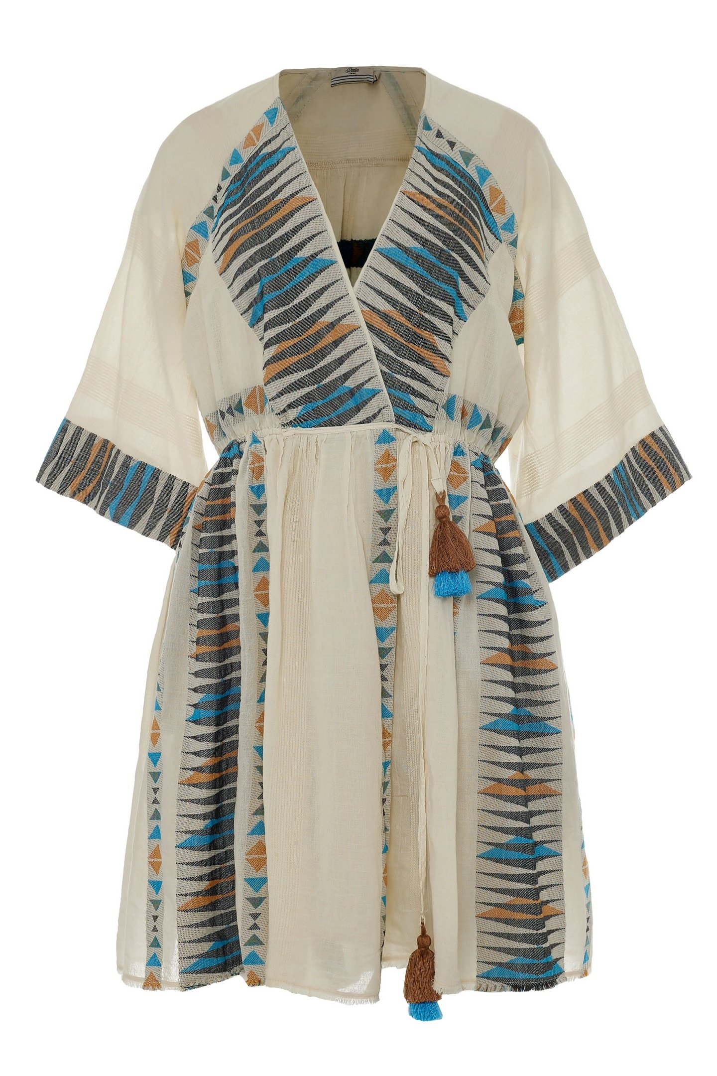 PANDORA SHORT DRESS JACQUARD BLUE CAMEL 1