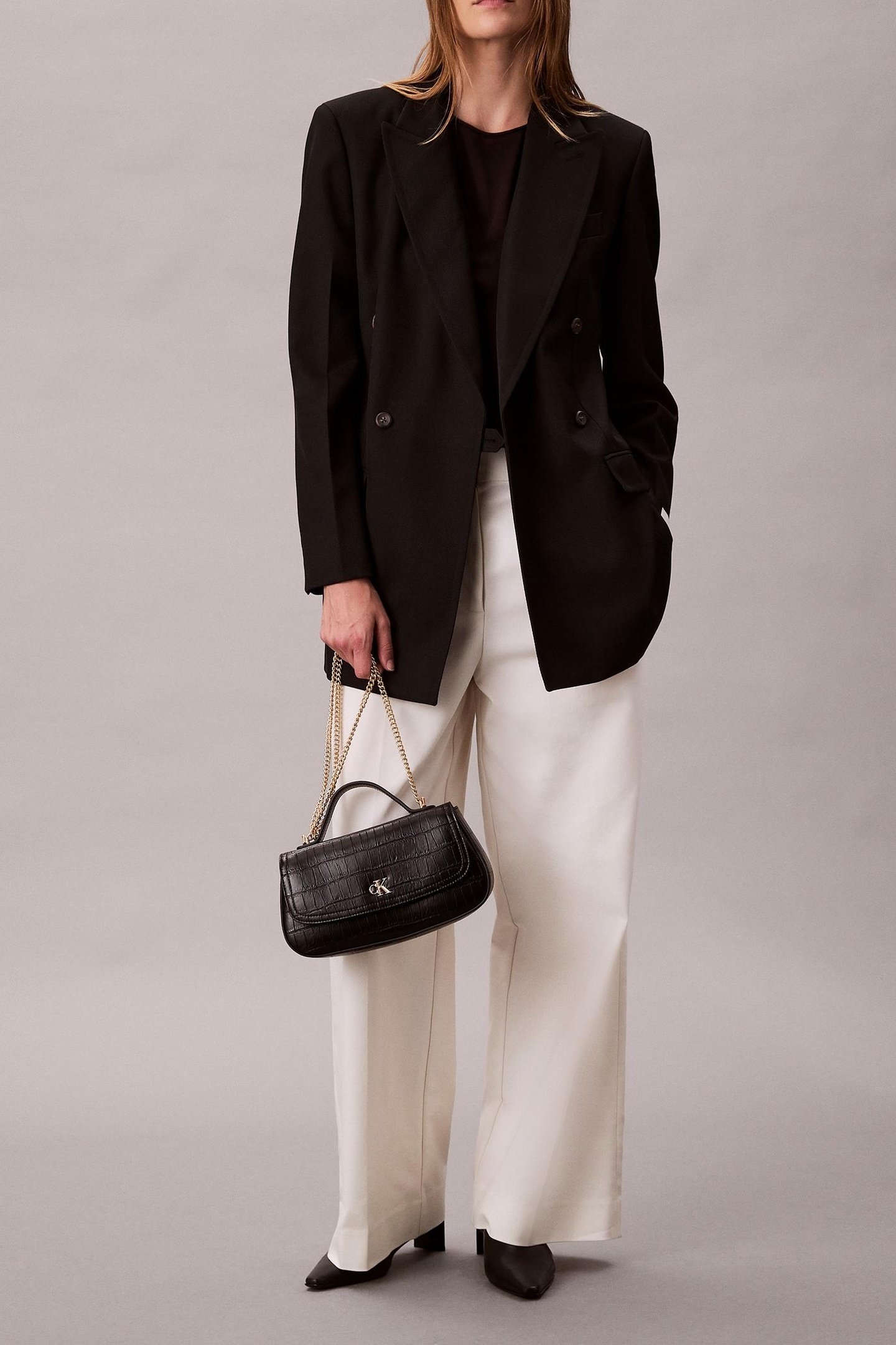 CK CROC TOP HANDLE CROSSBODY BLACK/LIGHT GOLD 1