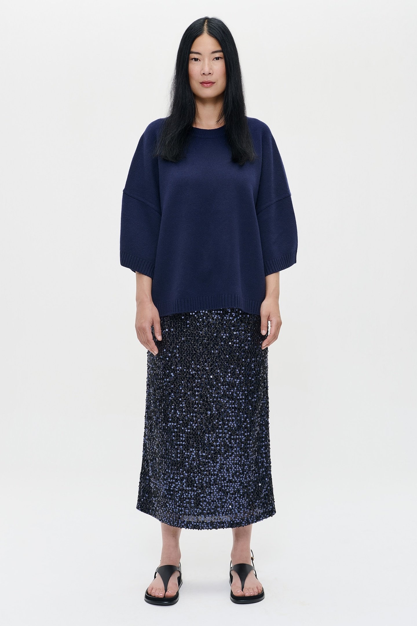 SEQUIN LONG STRAIGHT SKIRT MIDNIGHT BLUE 3