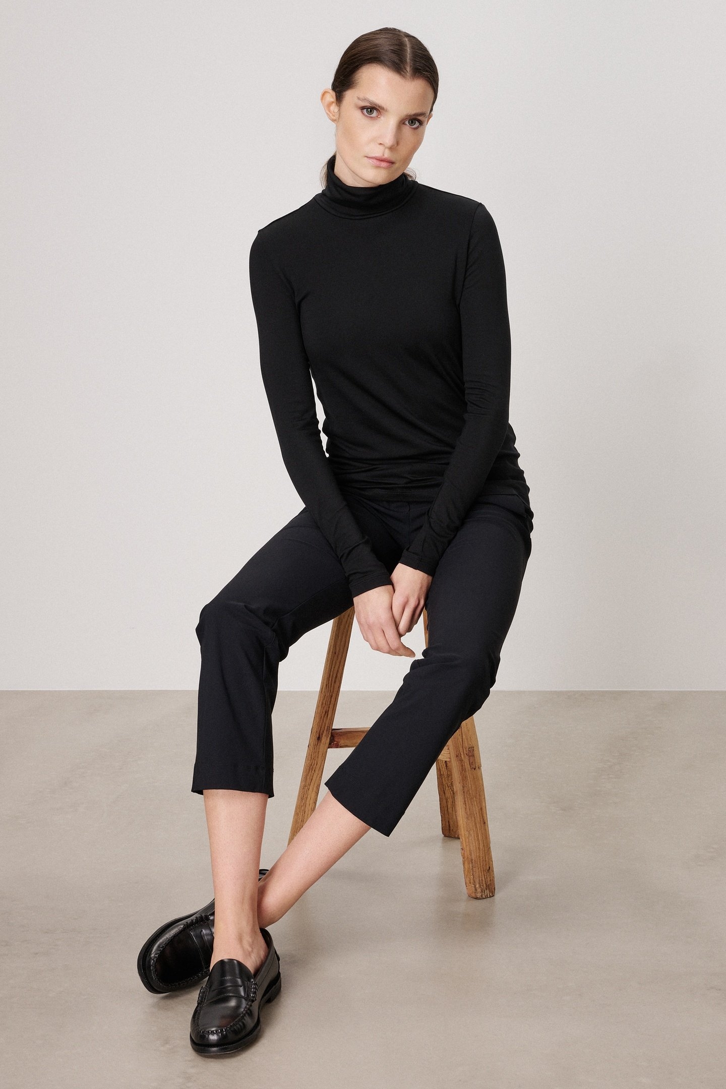 TENCEL ROLL NECK TOP BLACK 1