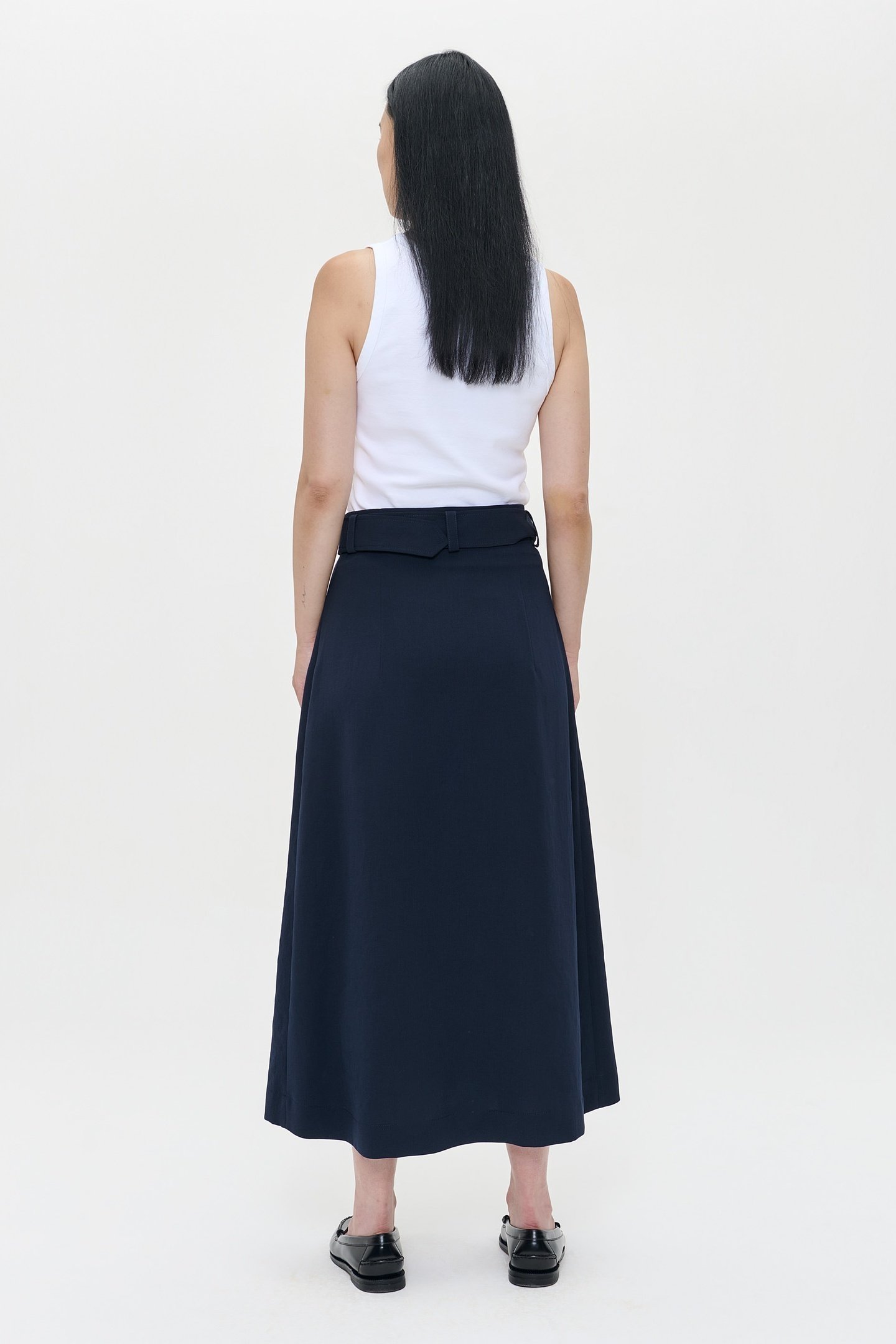 JAPANESE CREPE PLEATED SKIRT MIDNIGHT BLUE 3