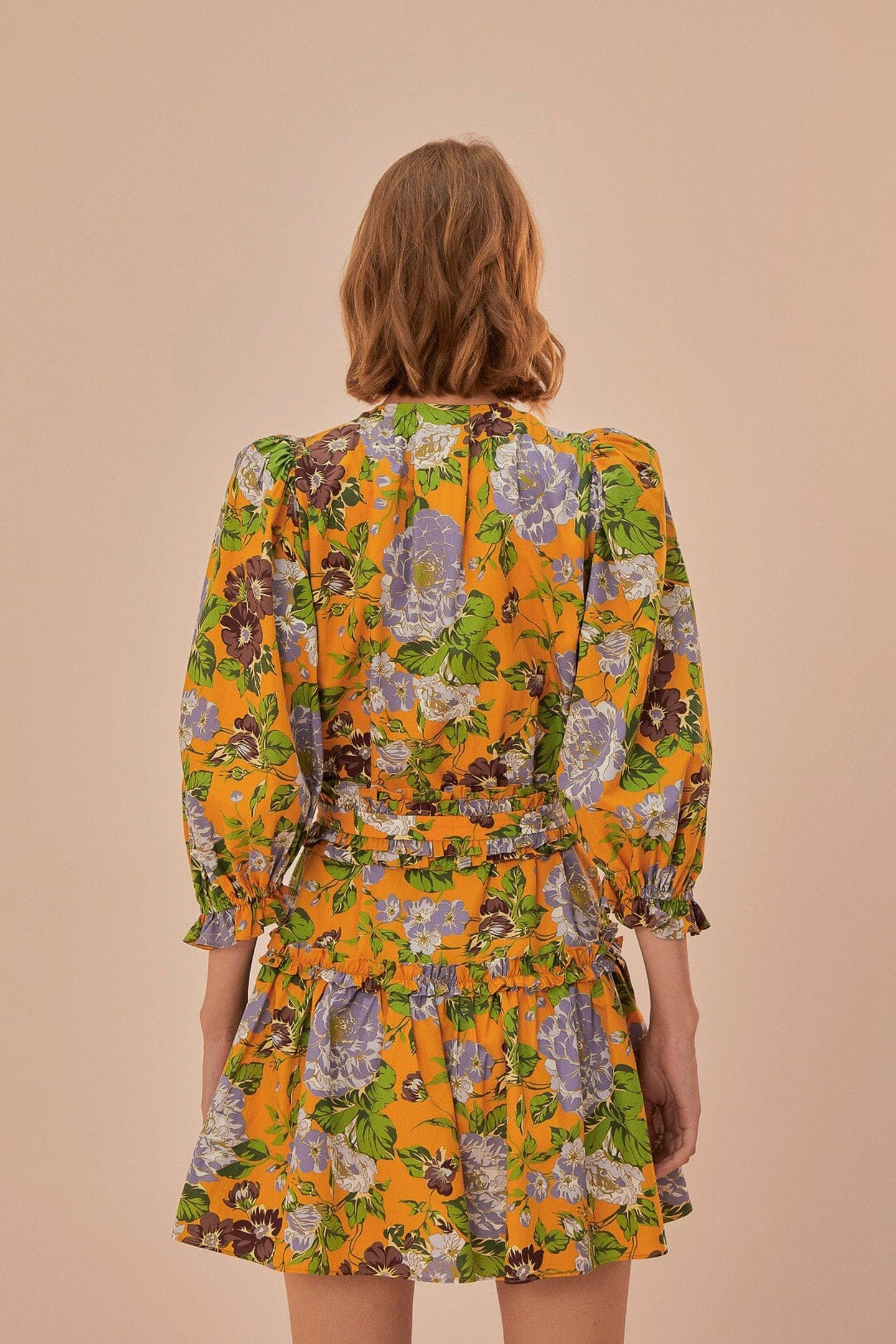 YELLOW CAPRI FLORAL MINI DRESS SHORT SLEEVE 3