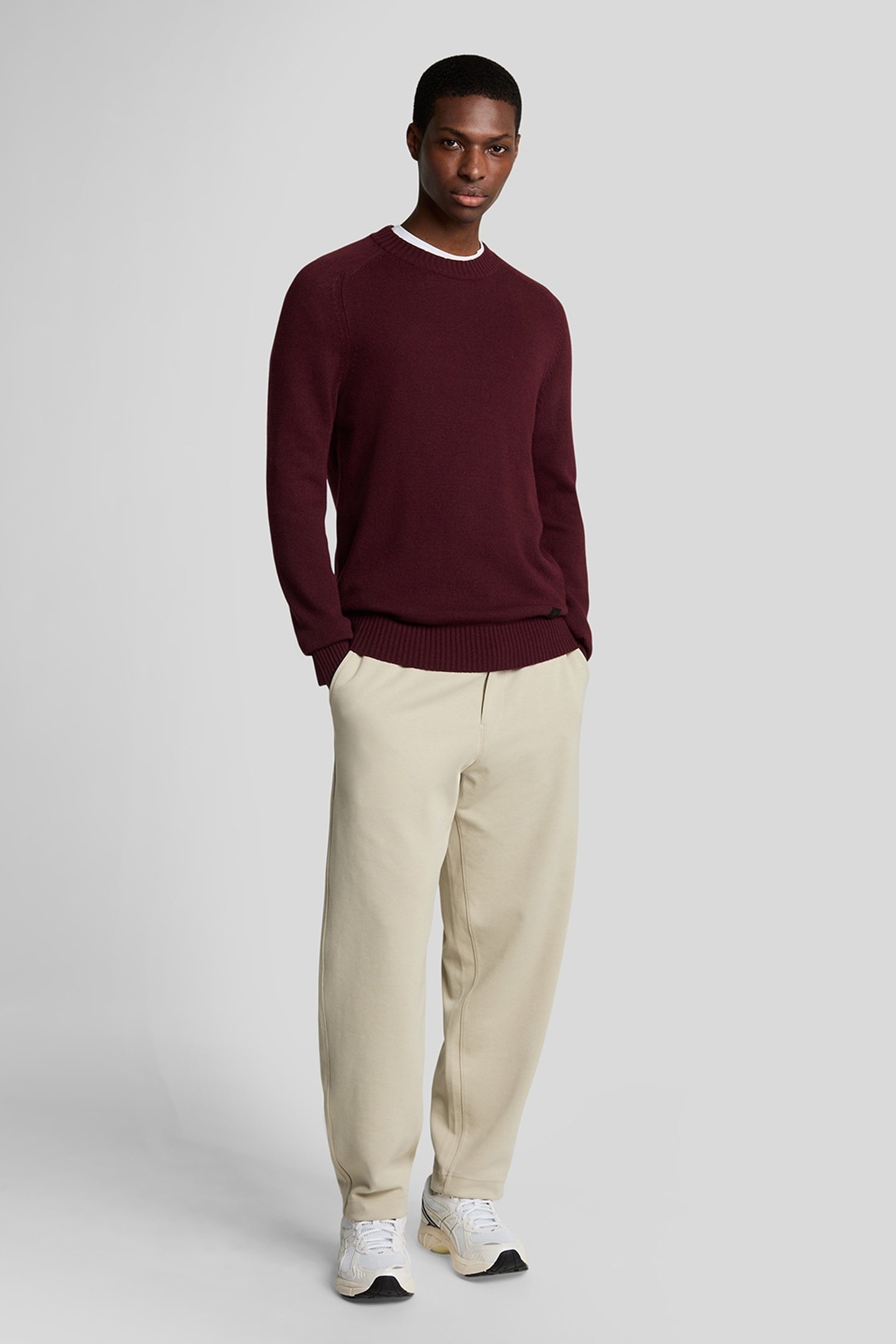 SADDLE SLEEVE CREW NECK JUMPER BURGUNDY HEATHER 2