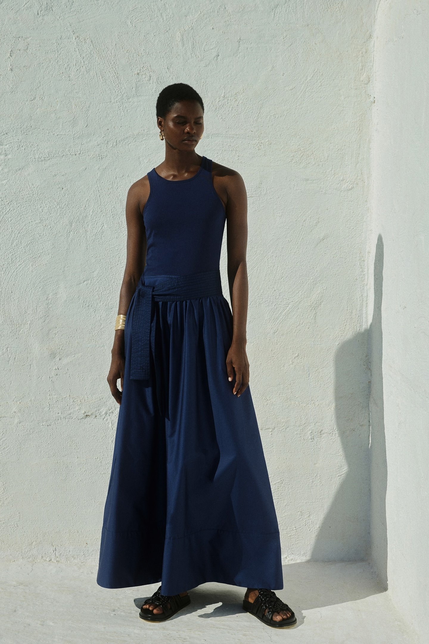 LIVELY LONG DRESS POPLIN WITH BELT NAVY 7