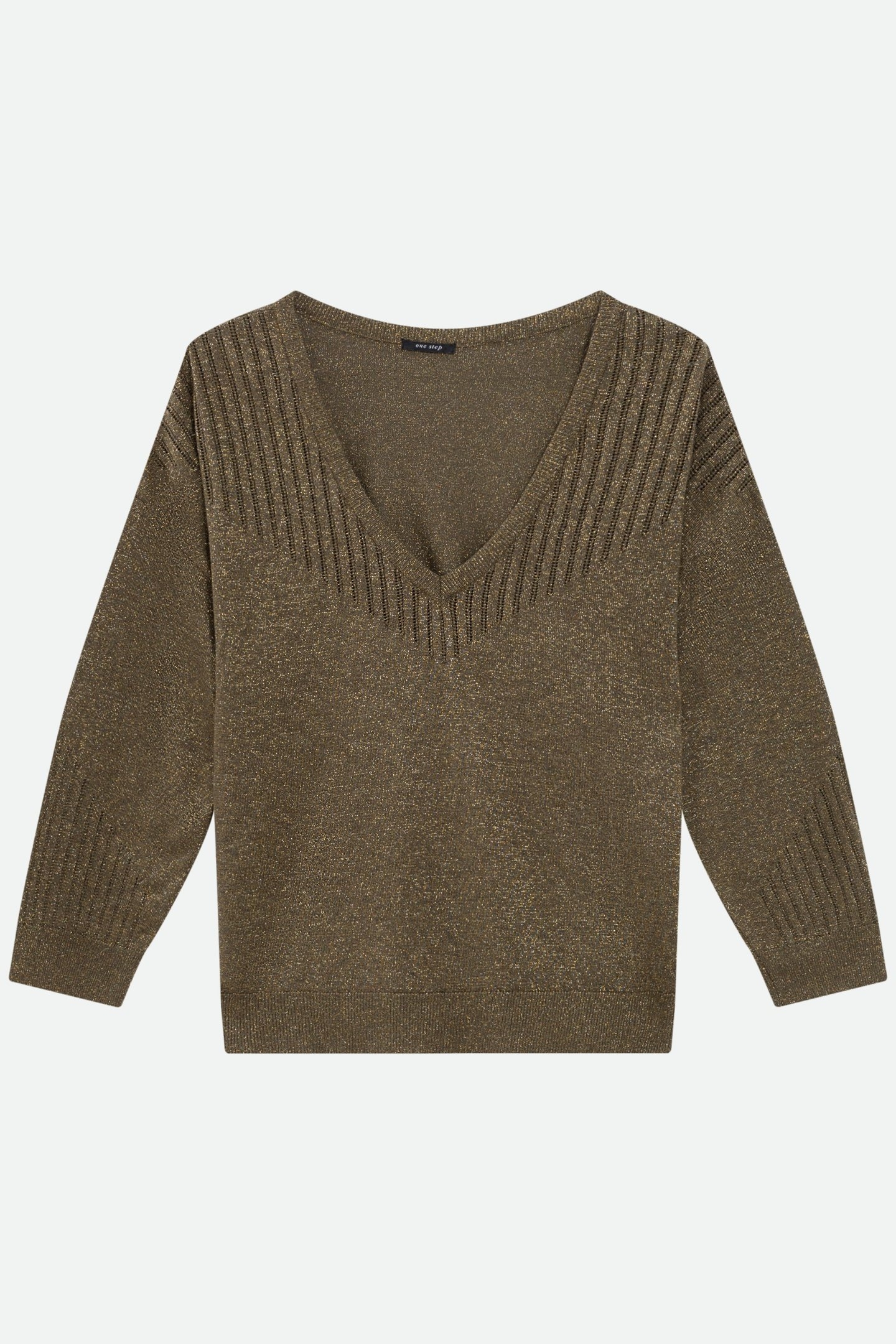 TECKO - FANCY KNIT LUREX KHAKI SWEATER 1