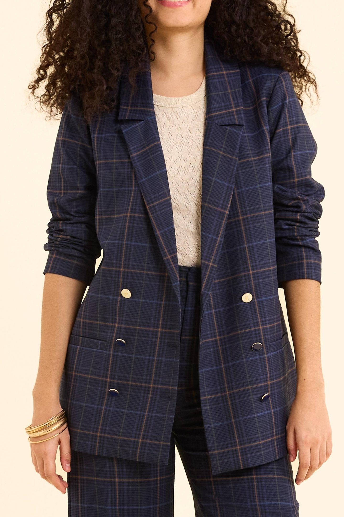 NAVY CHECK SUIT JACKET MARINE 2