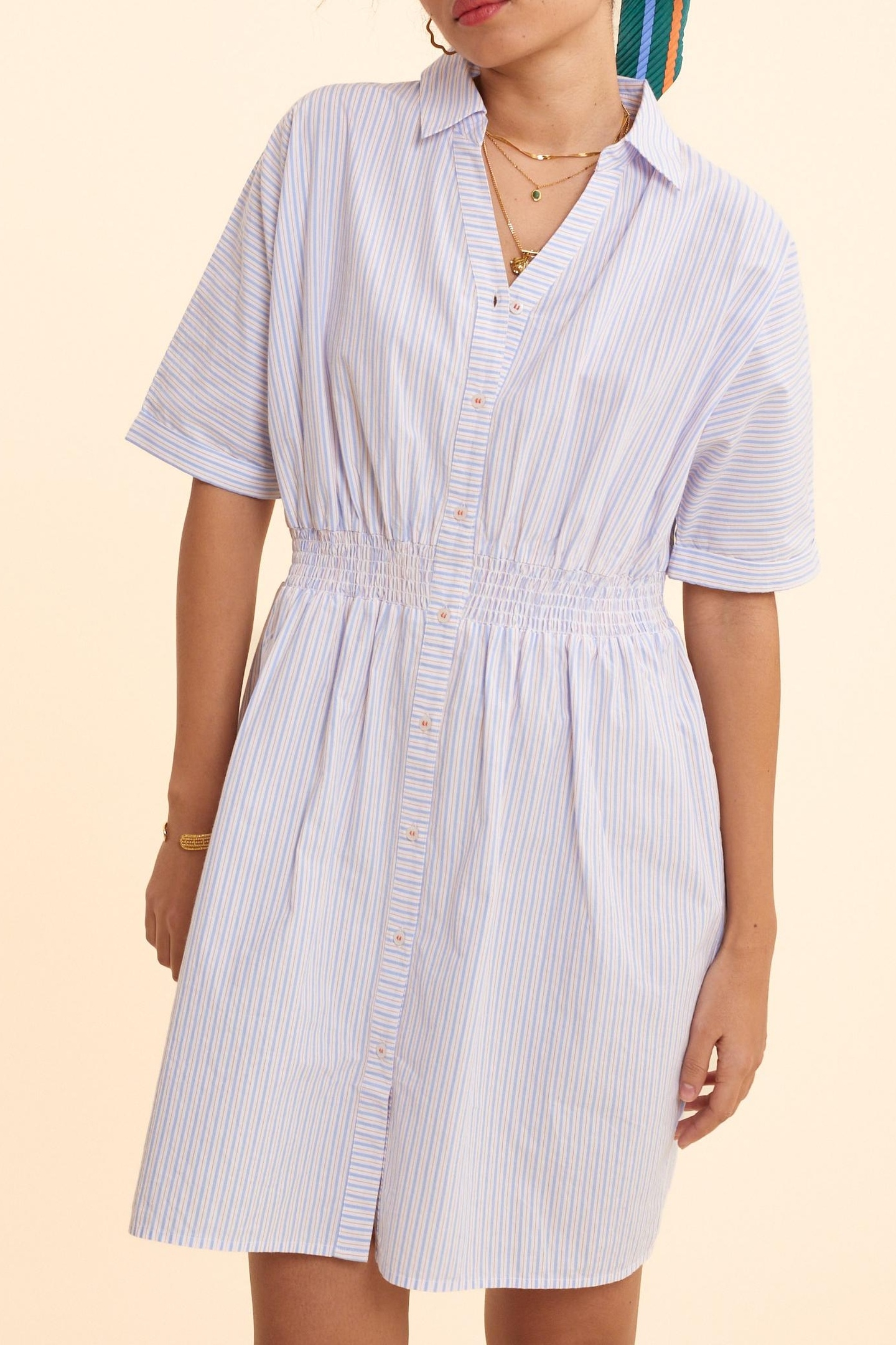 WHITE STRIPED CROPPED SHIRT DRESS OFF-WHITE 2