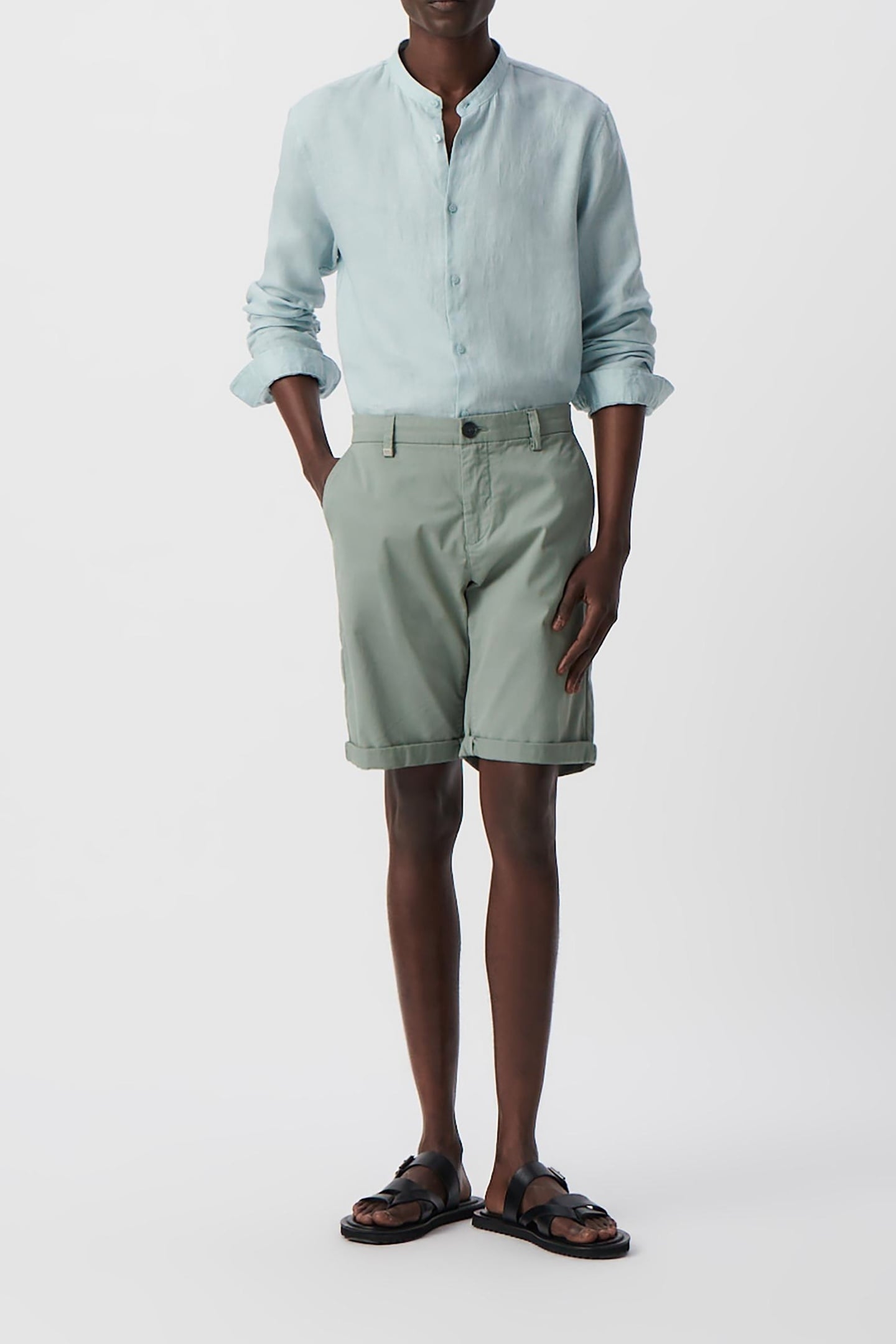 GREY BLUE TAPERED CHINO BERMUDAS 1