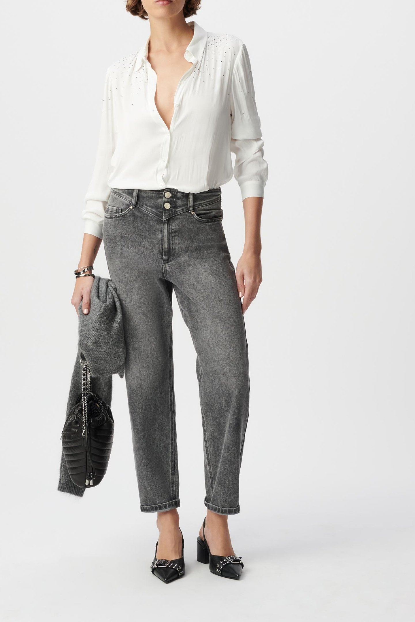 WHITE RECYCLED POLYESTER SHIRT WITH RHINESTONES 1