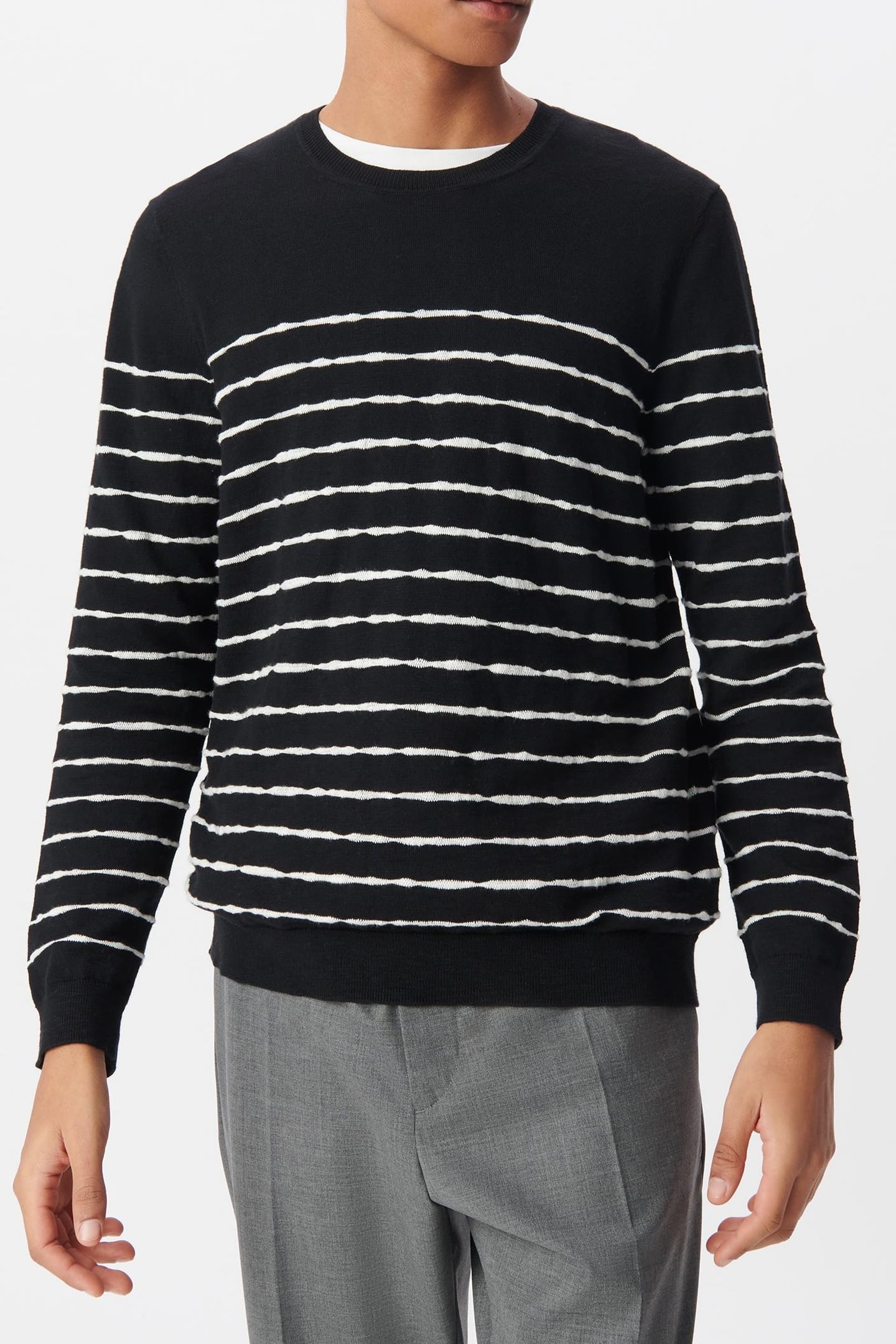 BLACK FINE KNIT SAILOR SWEATER, WHITE STRIPES 2