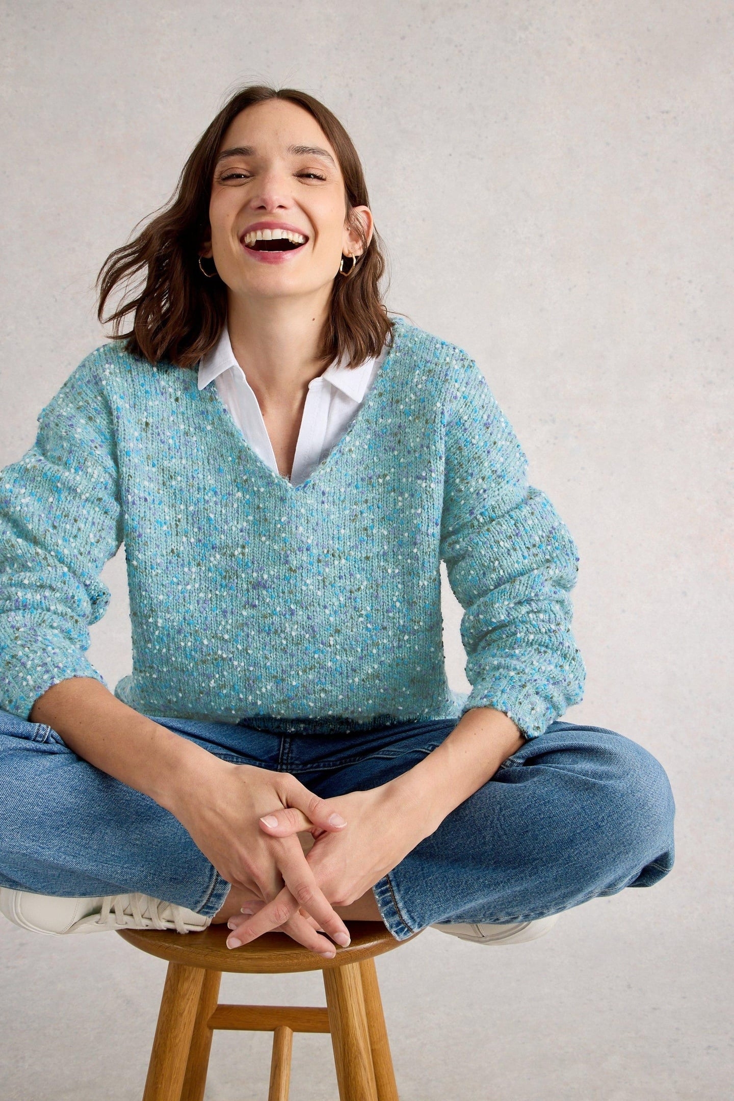 TEXTURE V NECK MID BLUE 5