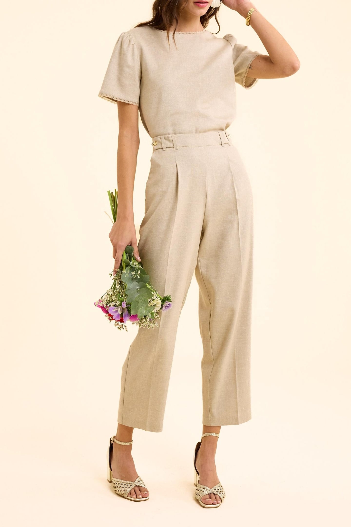 GOLD BEIGE SUIT TROUSERS ECRU 3