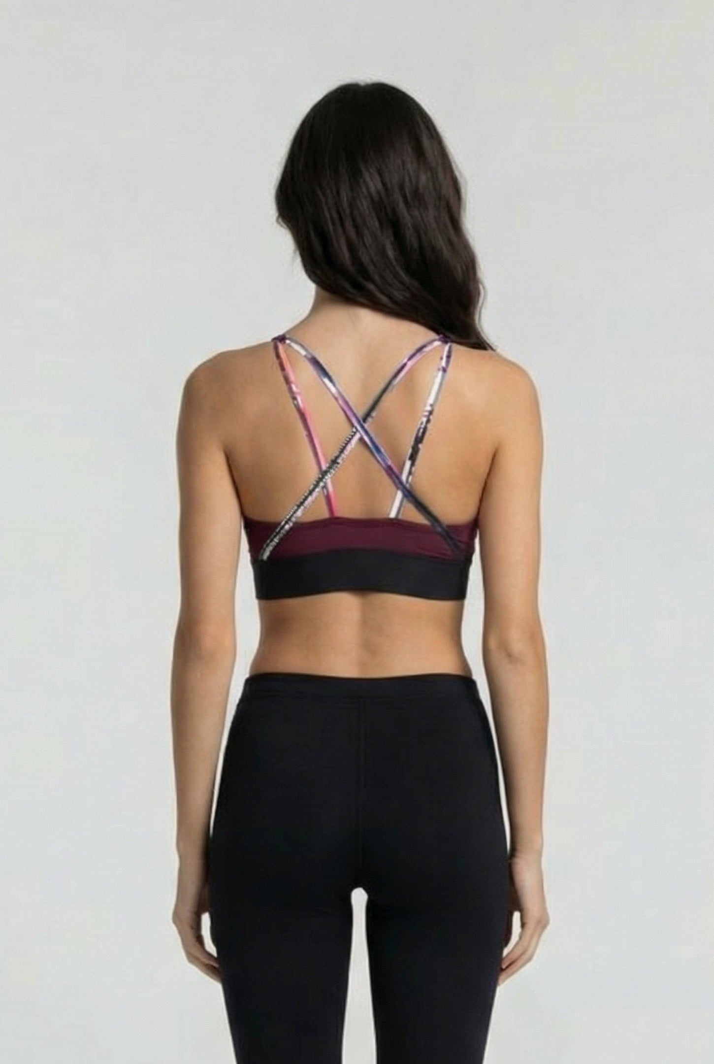W GYM BRA TOP CROSS STRAPS RED WINE VIVID 2