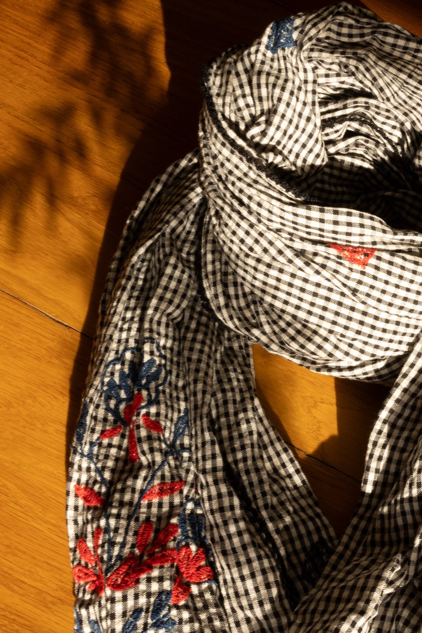 SCARF ECRU GINGHAM PATTERN COLOR EMBROIDERY ECRU 5