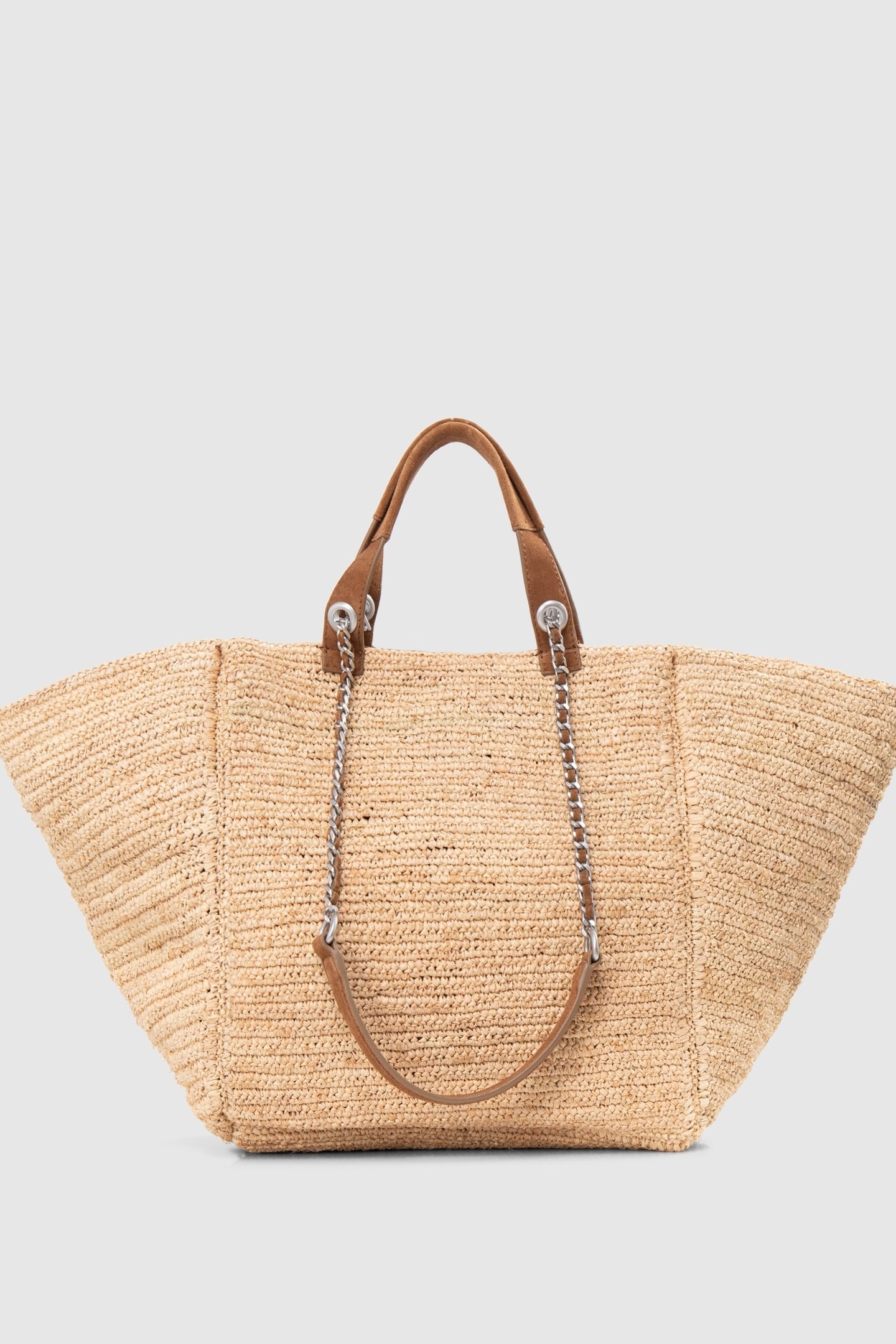 BEIGE RAFFIA & QUILTED LEATHER 1440 TOTE BAG 4