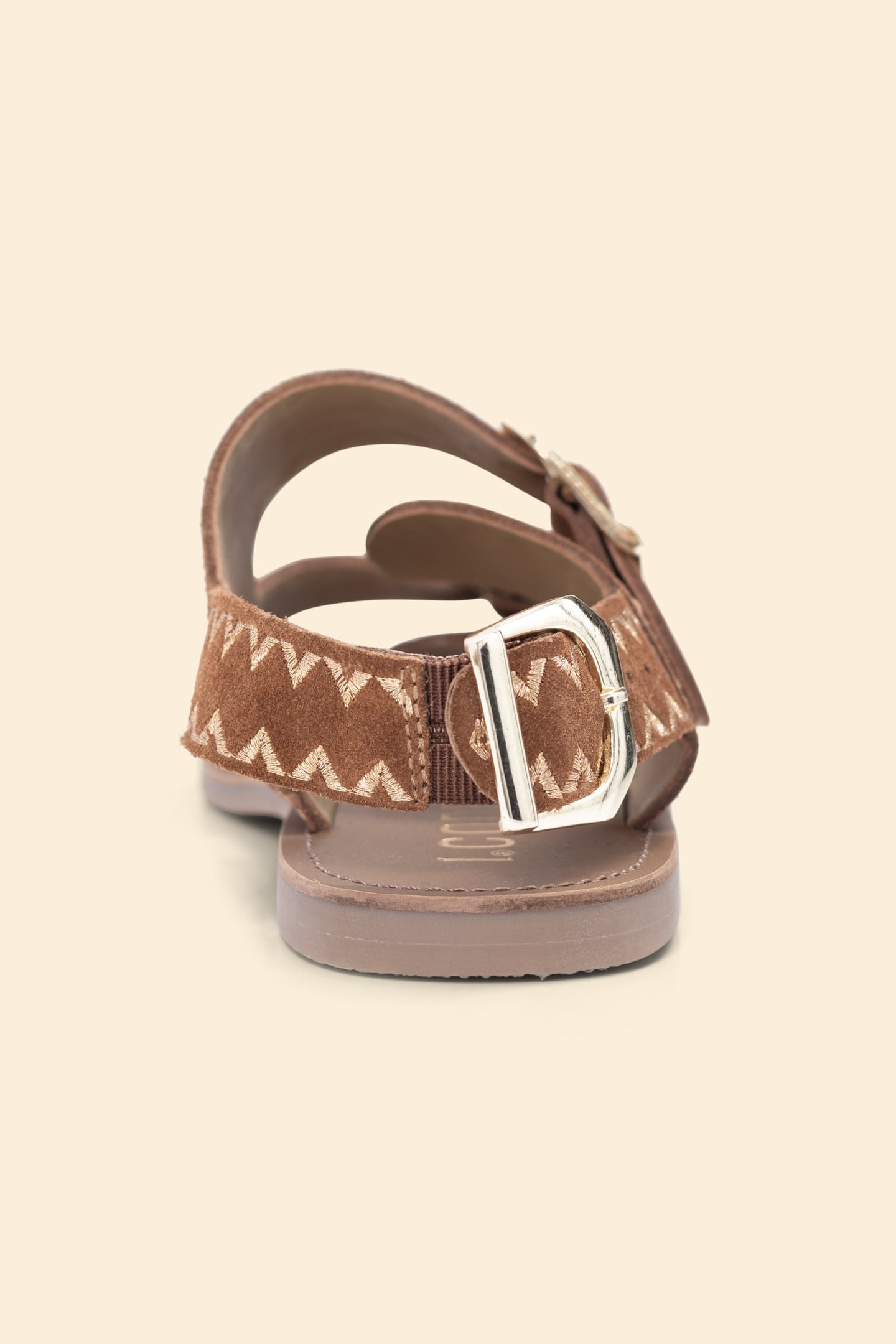 CAMEL LEATHER VELOUR EMBROIDERED FLAT SANDALS CAMEL 3
