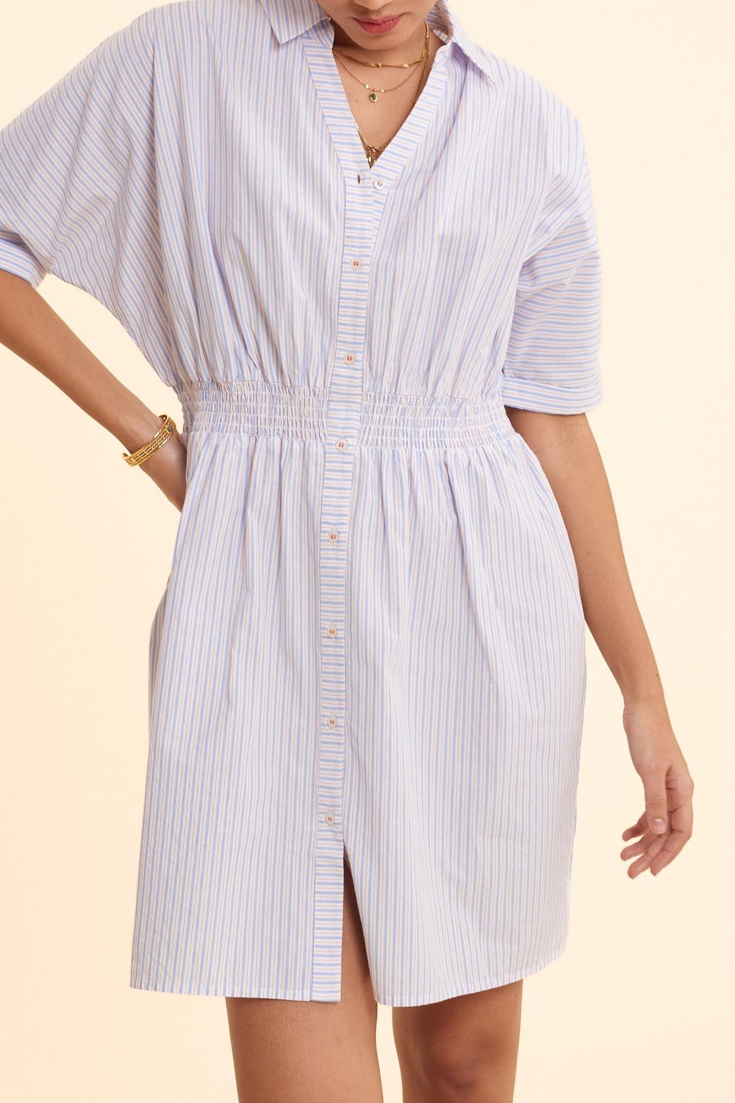 WHITE STRIPED CROPPED SHIRT DRESS OFF-WHITE 1