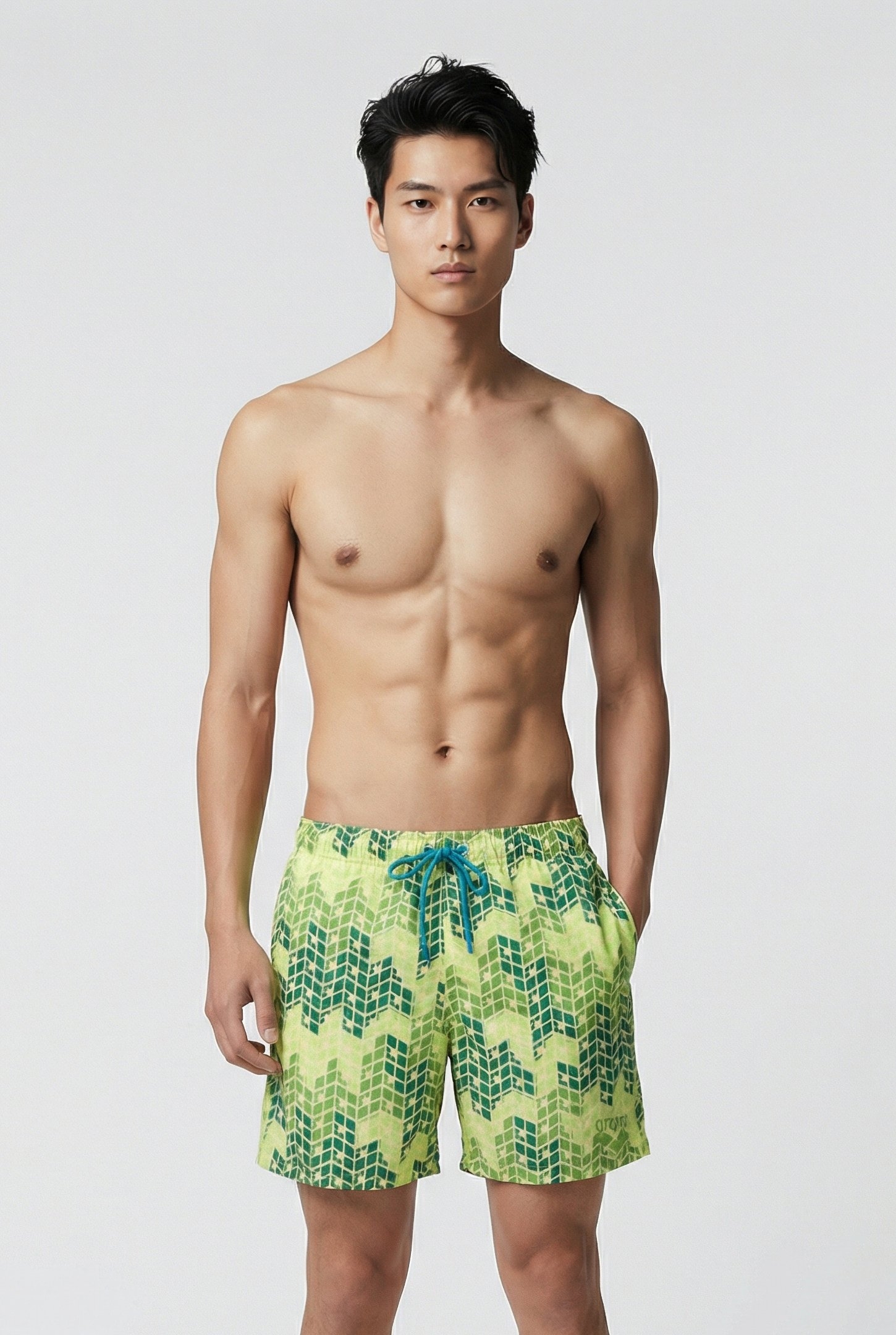 MEN'S BEACH BOXER ALLOVER SOFT GREEN MULTI 1