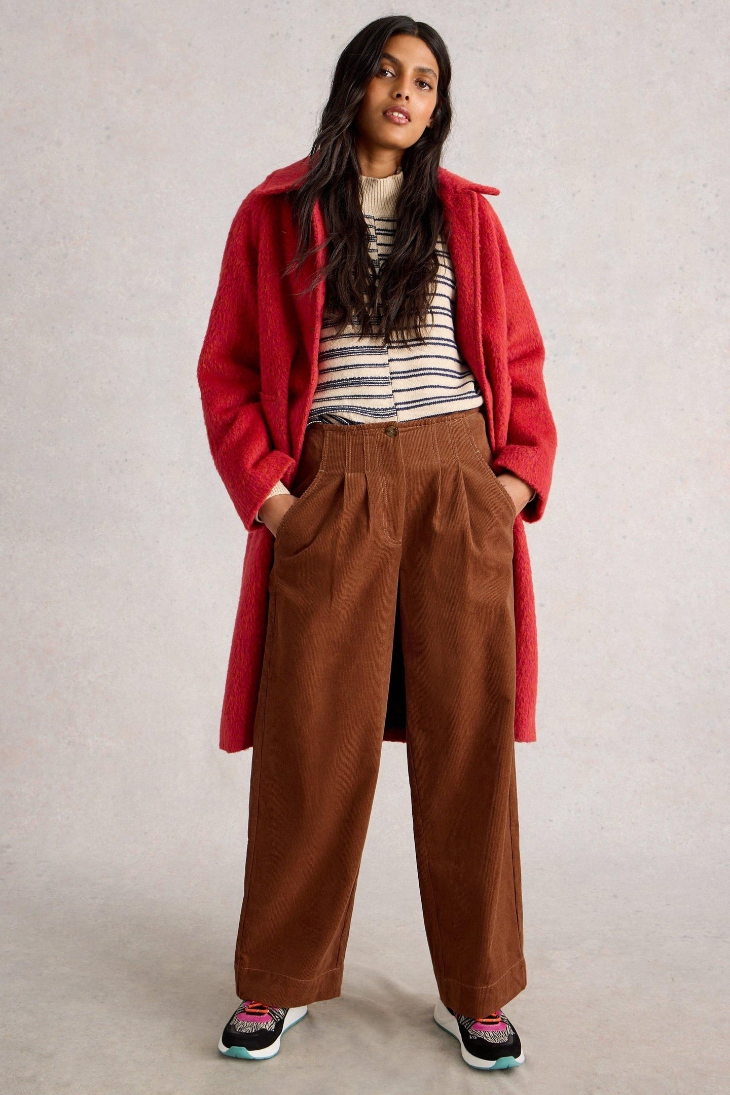 CLARA CORD WIDE LEG TROUSER DARK TAN 1