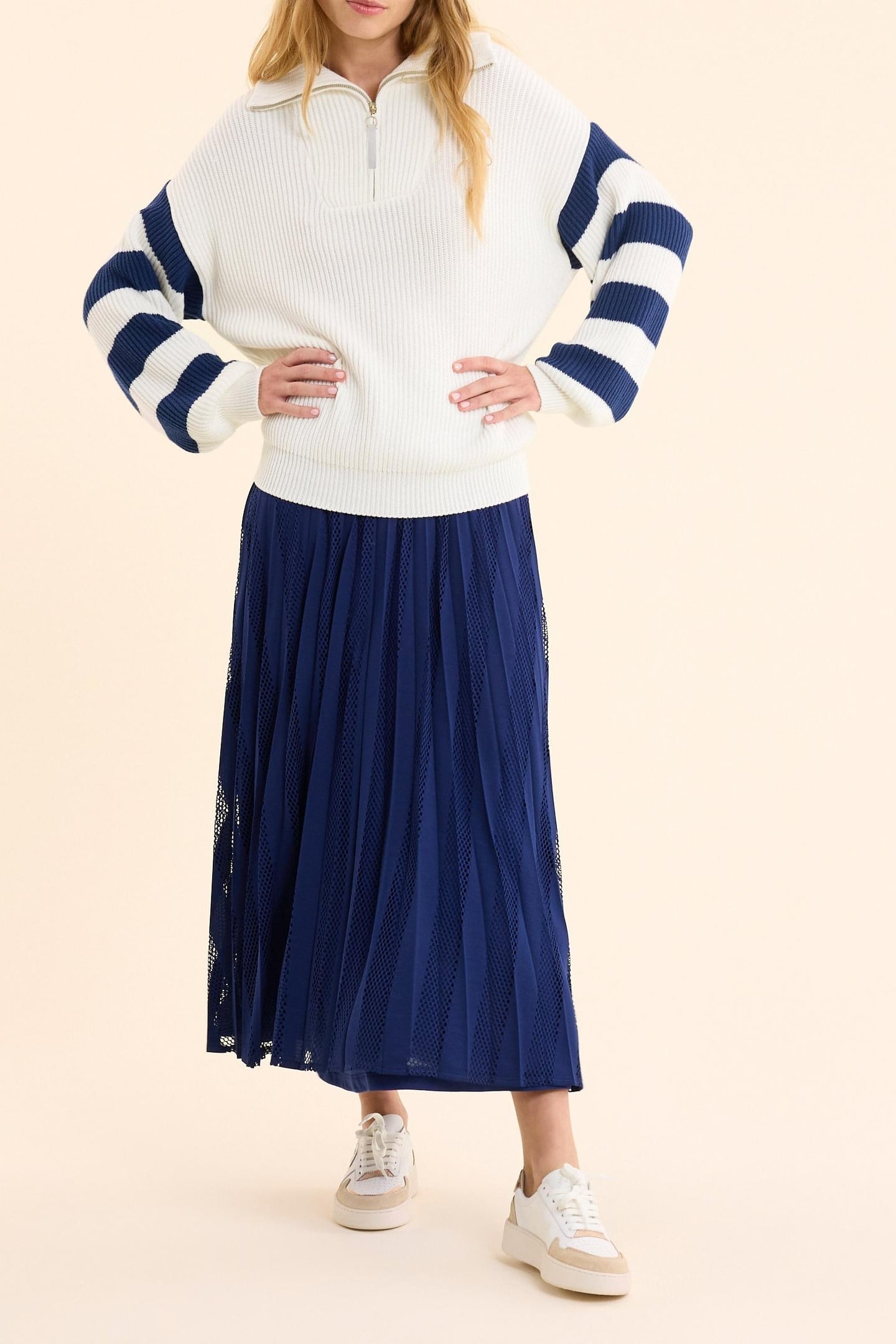 WHITE TRUCKER SWEATER KNIT STRIPED SLEEVES OFF-WHITE 2