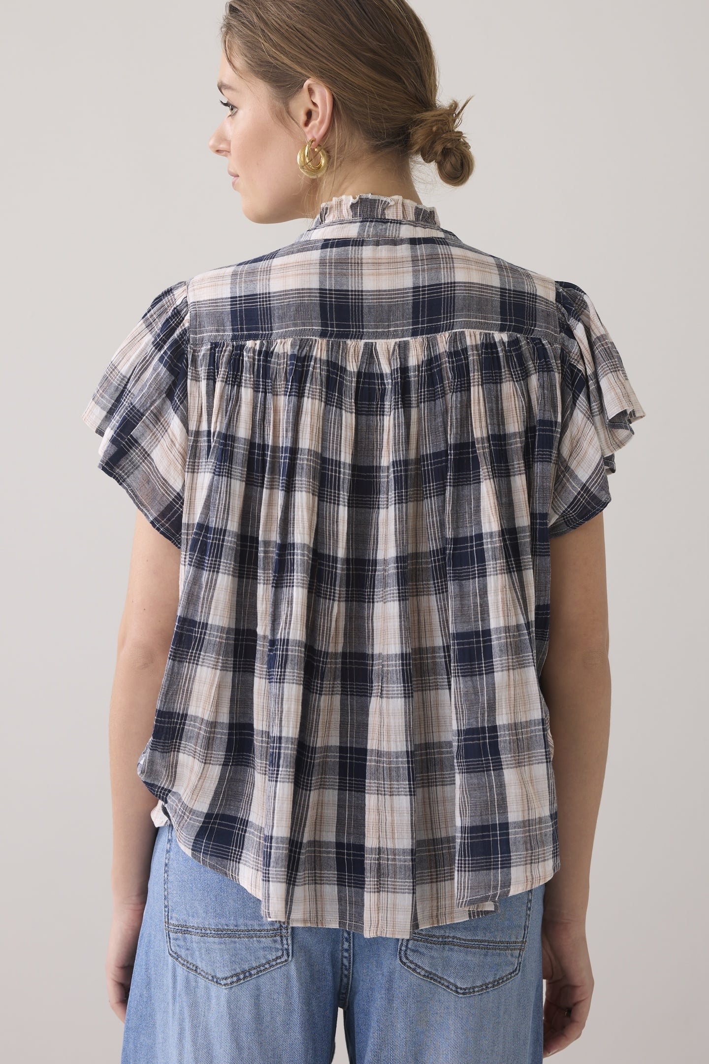 SLEEVELESS BLOUSE CRINKLE CHECK NAVY NOIR 3