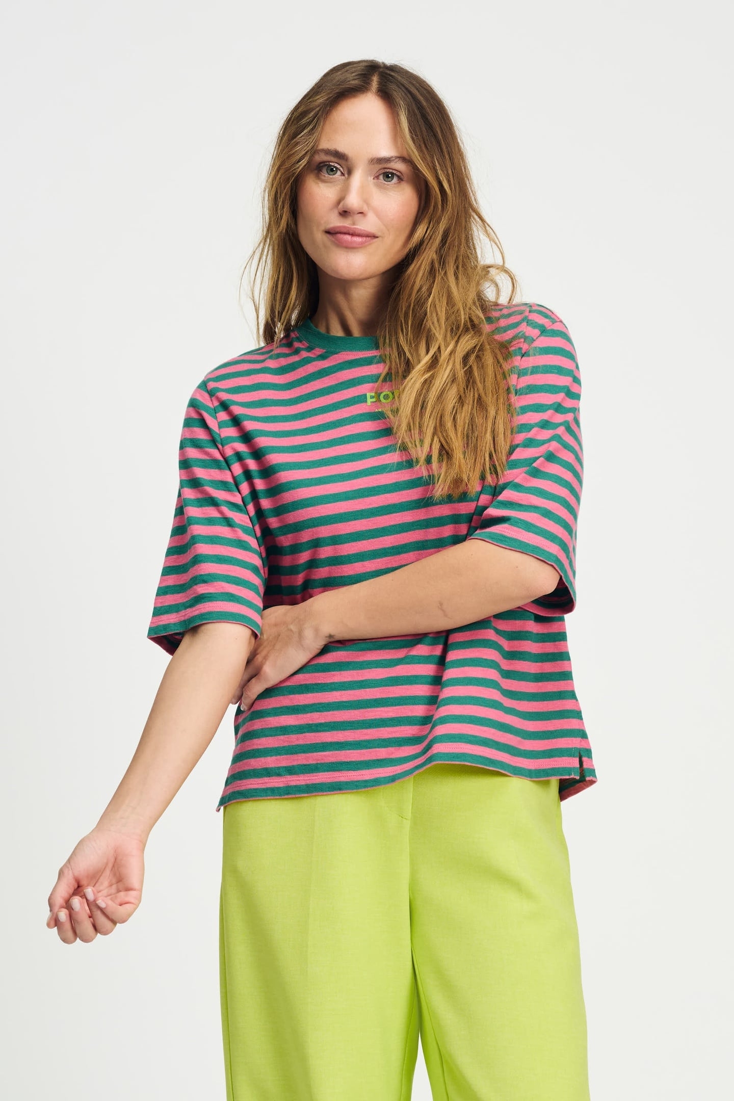 TSHIRT - STRIPED PINK GREEN MULTI COLOUR 2