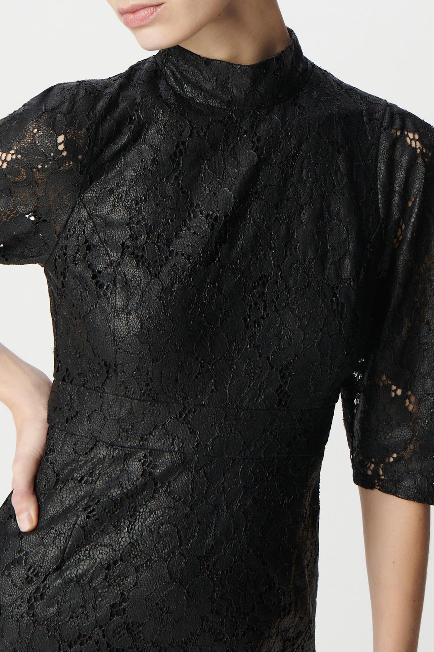 BLACK COATED LACE MIDI DRESS 5
