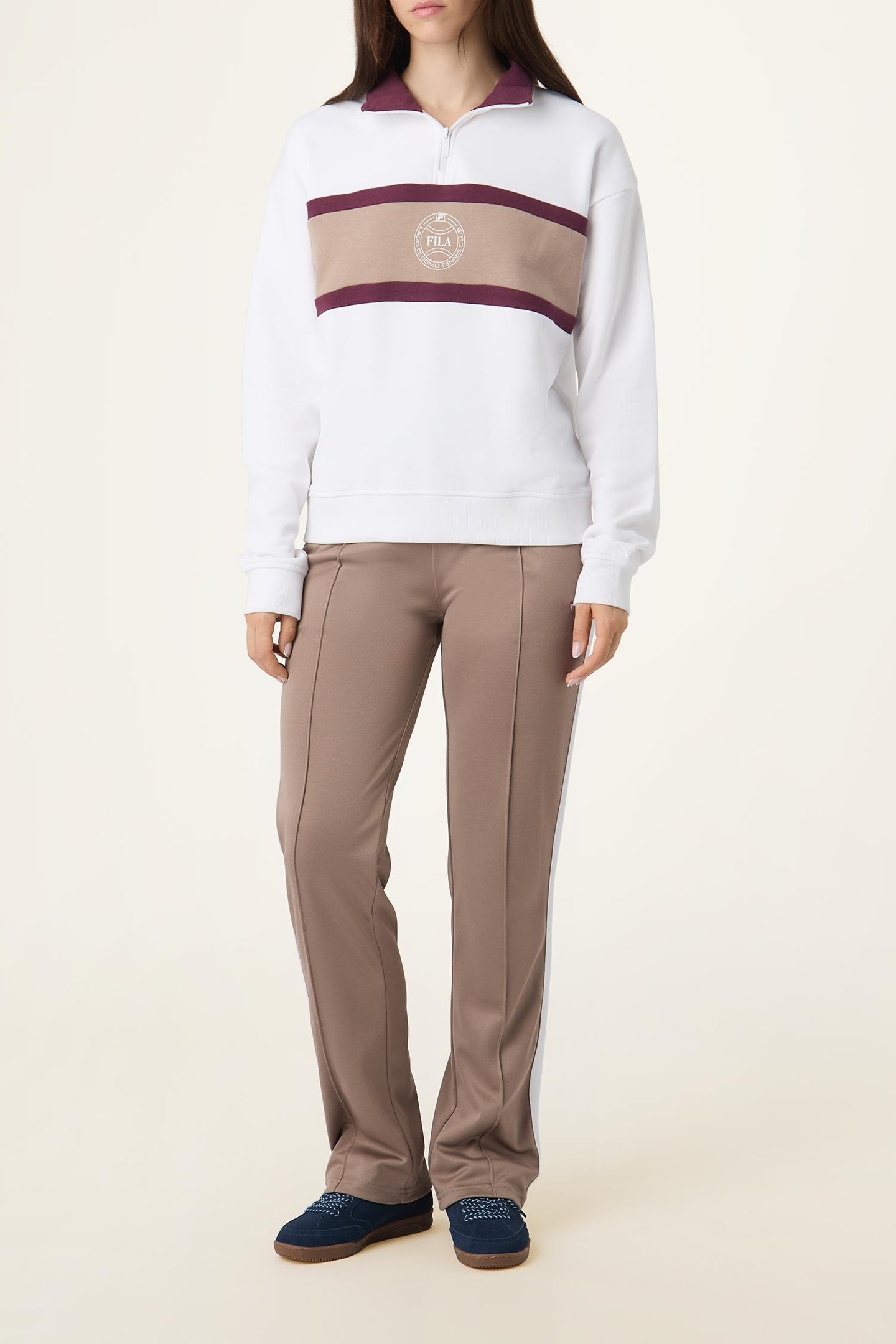 PARELLA RELAXED HALF-ZIP SWEATSHIRT BRIGHT WHITE-TAUPE GRAY 2