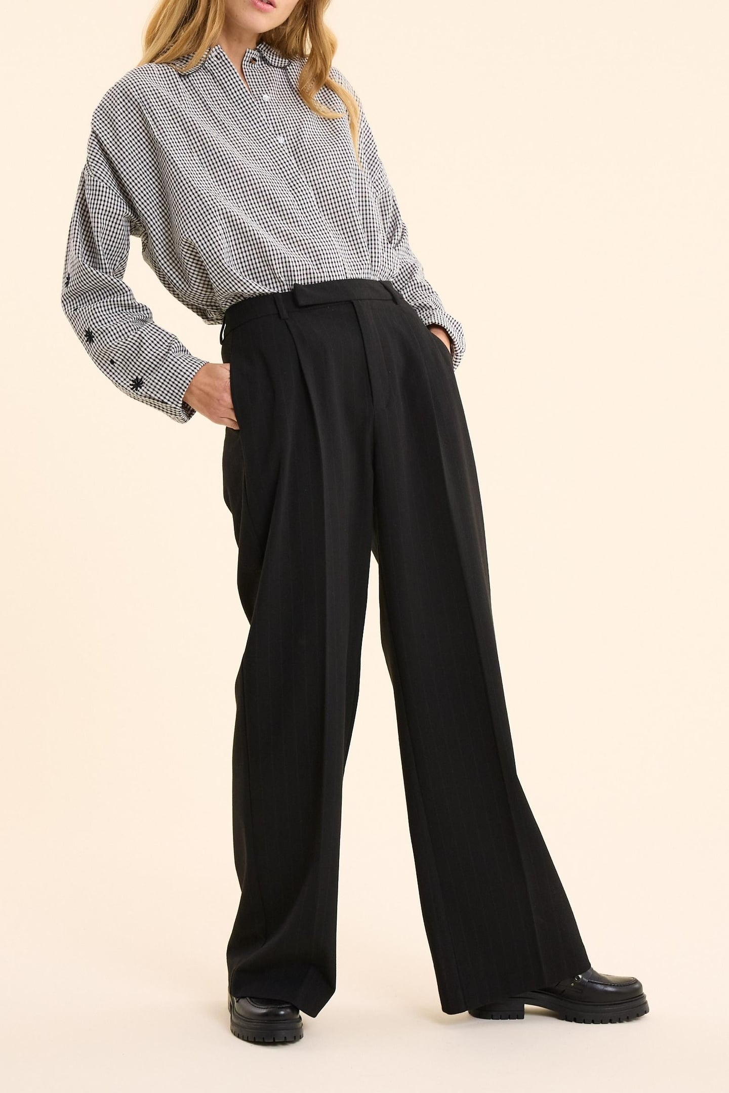 BLACK SUIT TROUSERS WITH BLUE PINSTRIPES BLACK 1