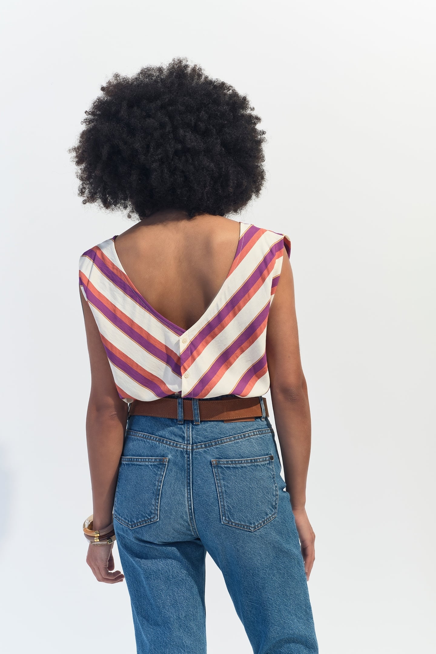 CANDI - ECRU TOP WITH REVERSIBLE COLOR STRIPES FRONT/BACK 3