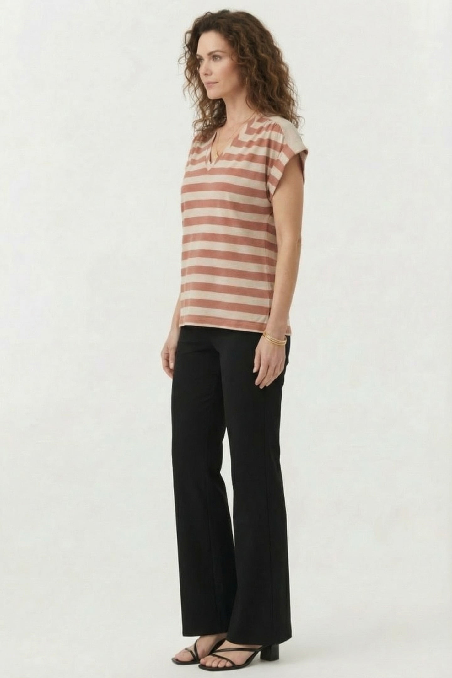 V- NECK TOP COTTON MODAL STRIPE JERSEY SEPHIA BLUSH 3