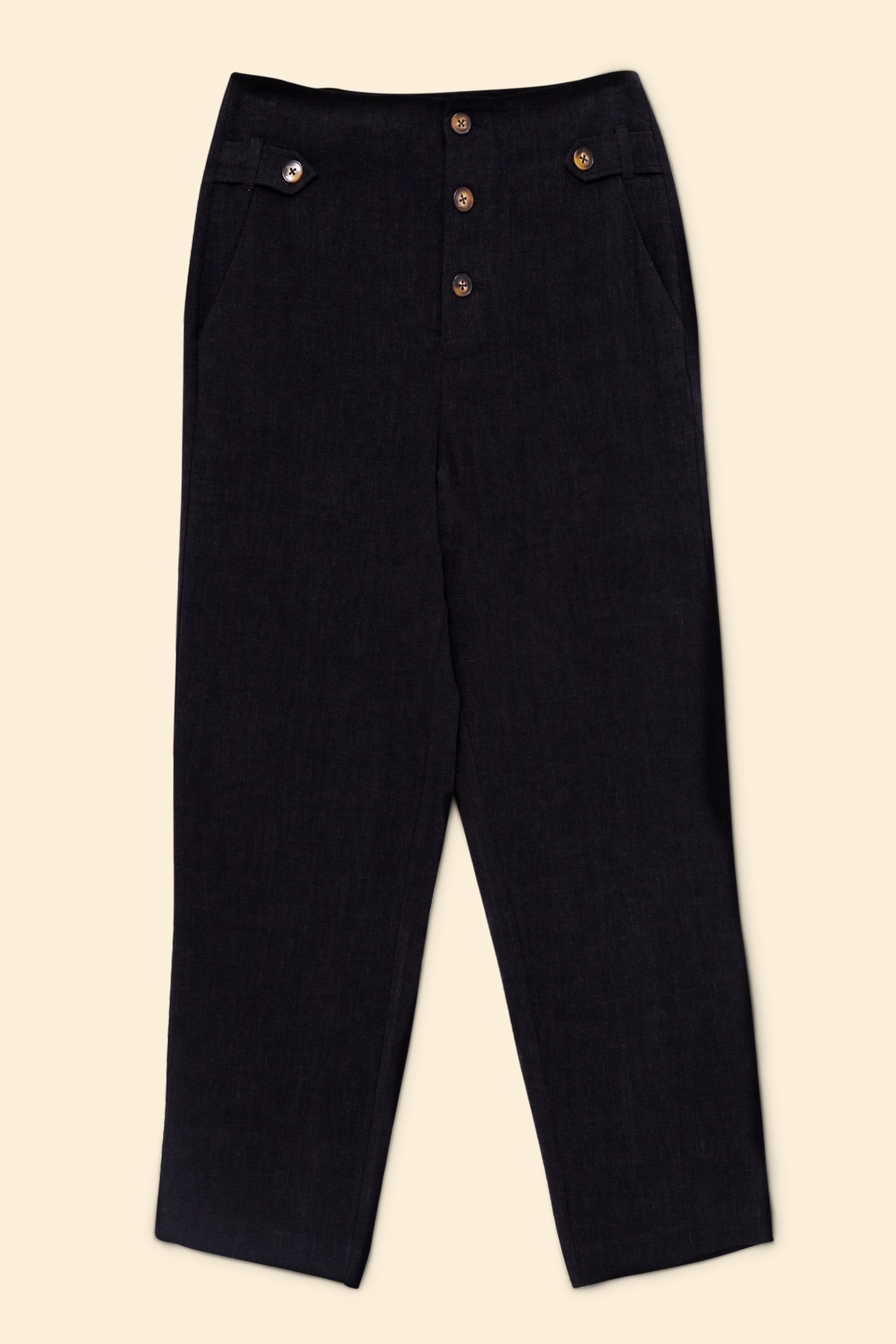 BLACK COTTON LINEN SUIT PANTS BLACK 6