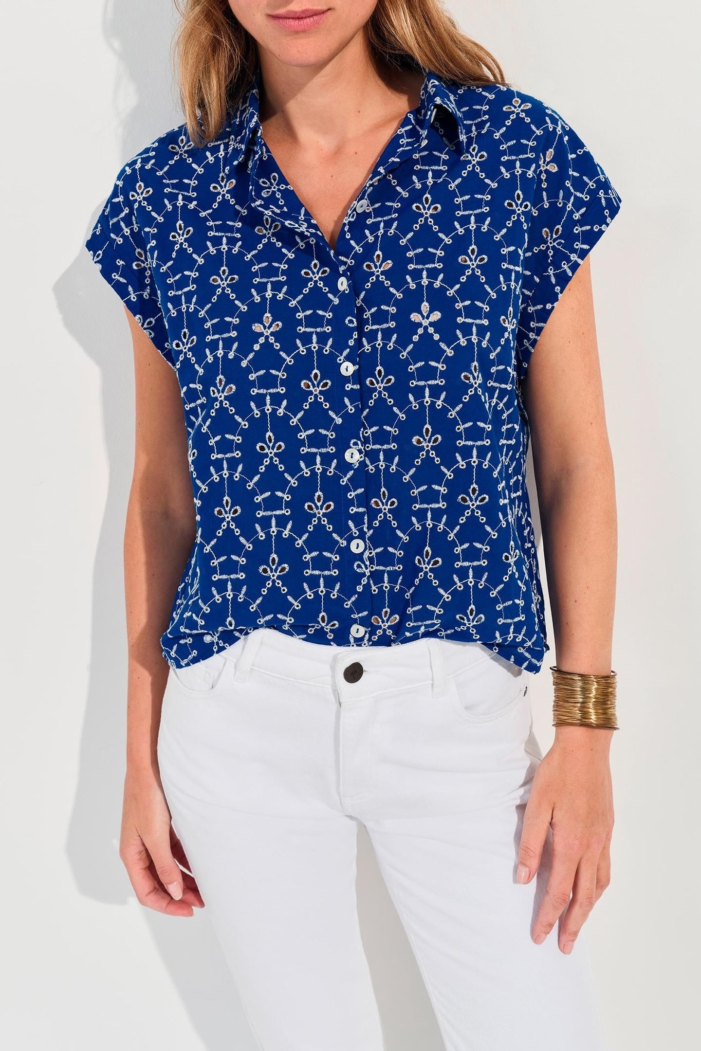 CORNELIA - BLUE SHIRT WITH ALL-OVER EMBROIDERY 1