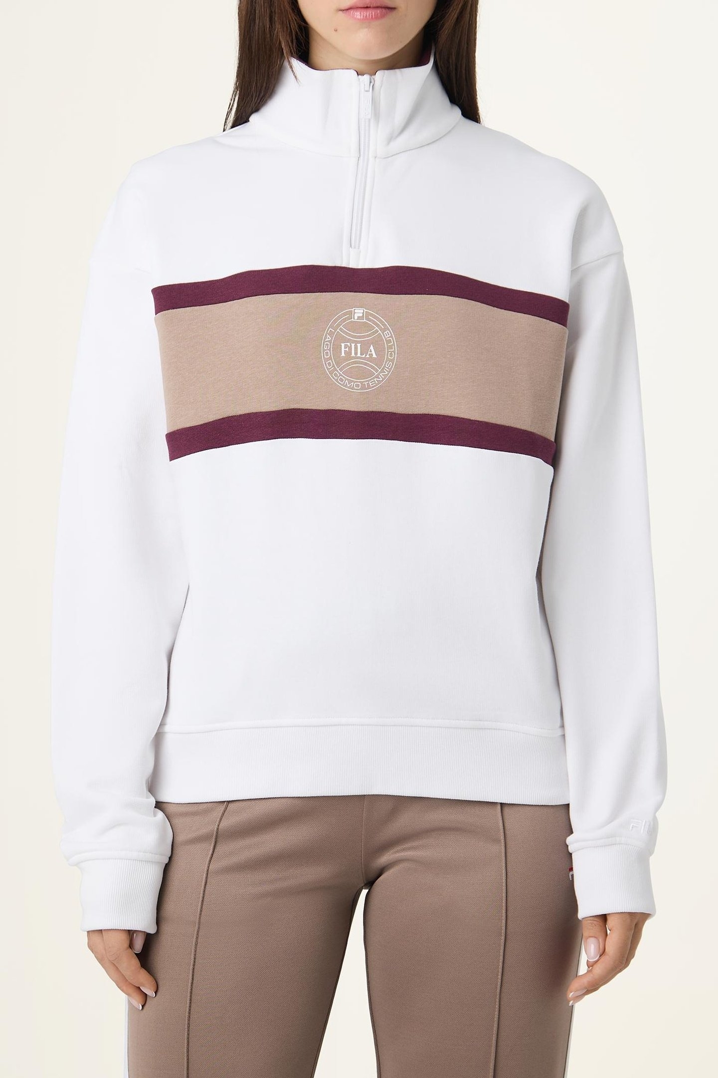 PARELLA RELAXED HALF-ZIP SWEATSHIRT BRIGHT WHITE-TAUPE GRAY 1