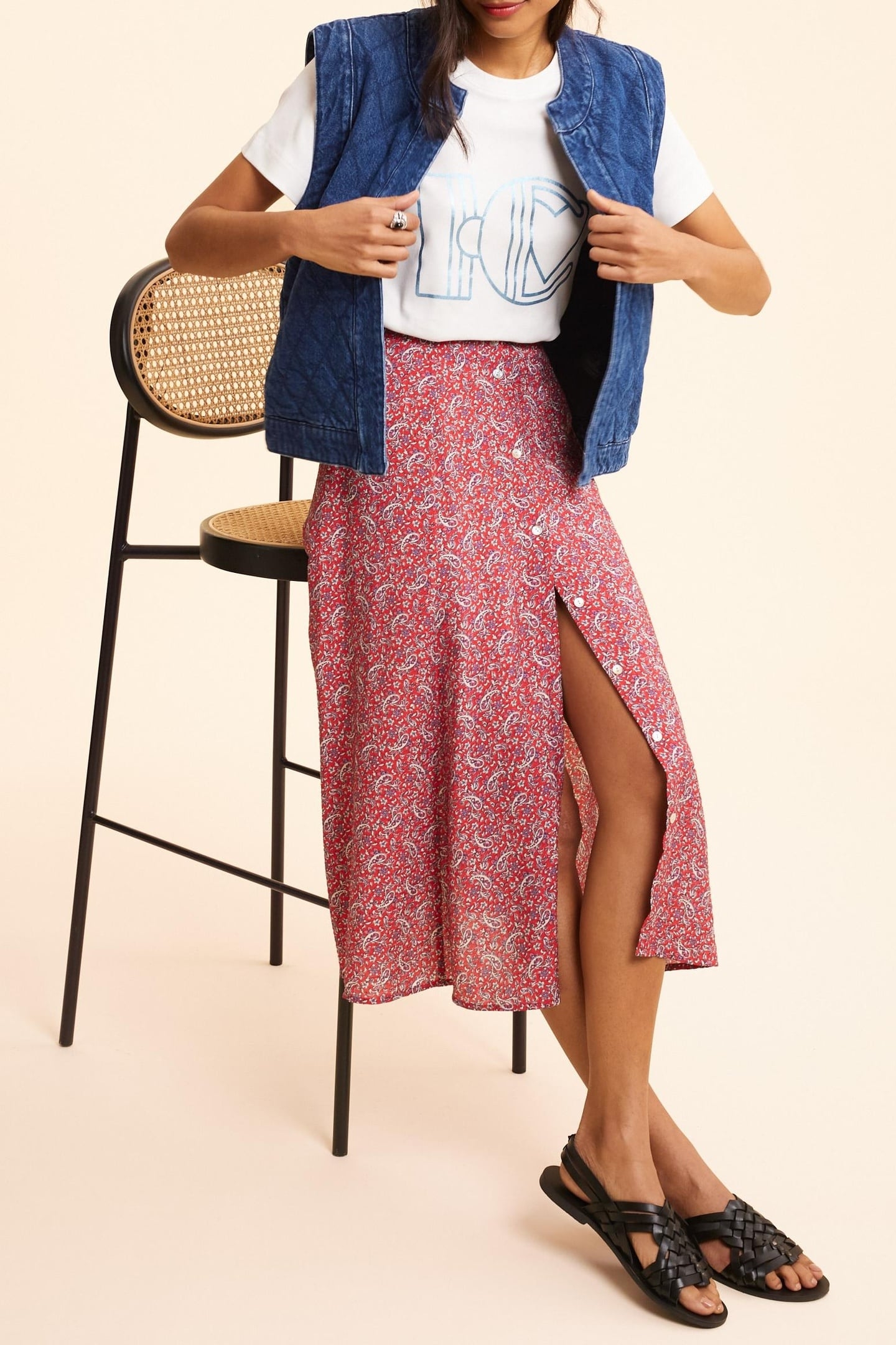 RED PAISLEY PRINT MIDI SKIRT CARMINE RED 1