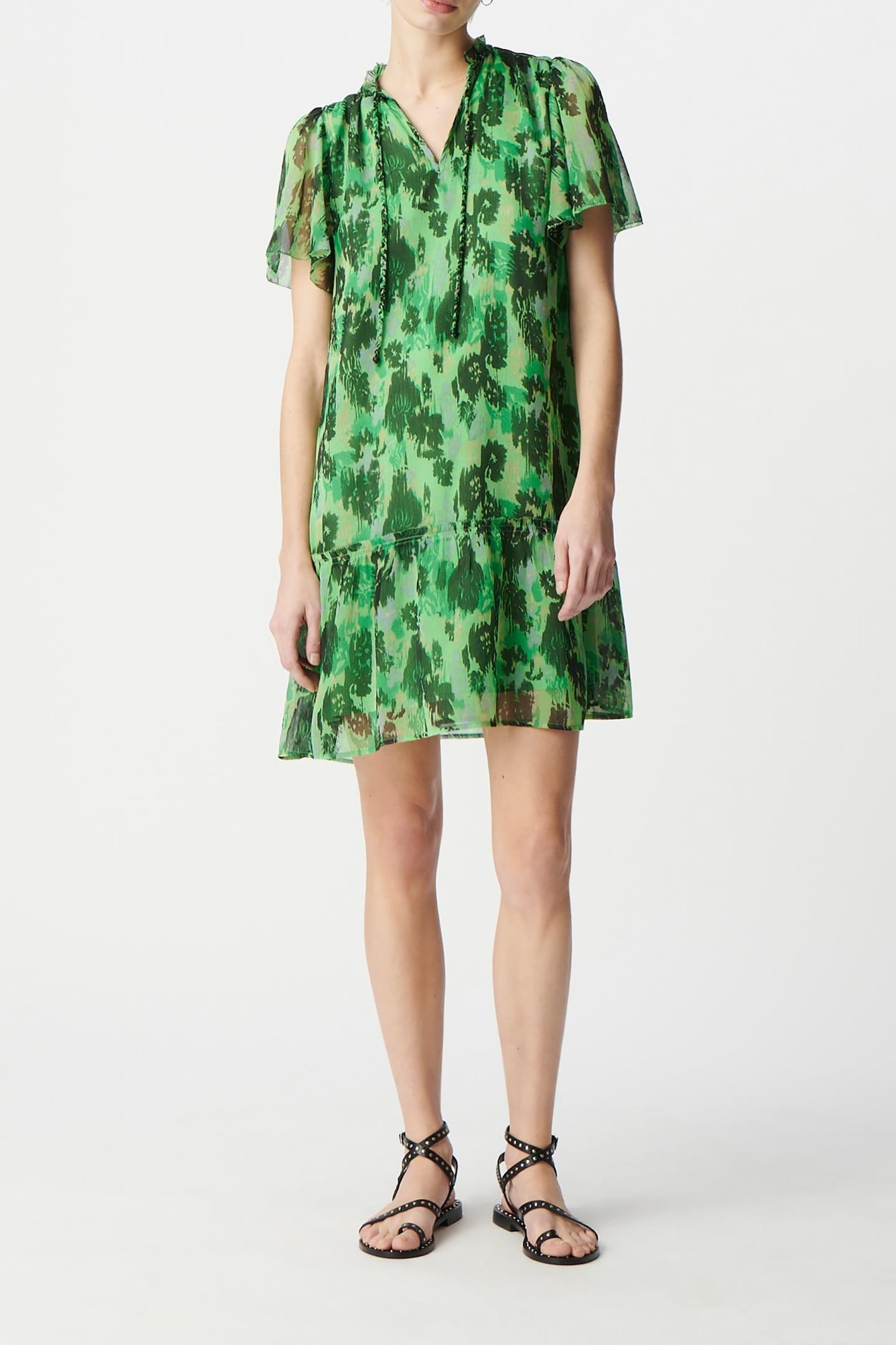 LOOSE-FITTING GREEN DRESS IN ABSTRACT PRINT 1