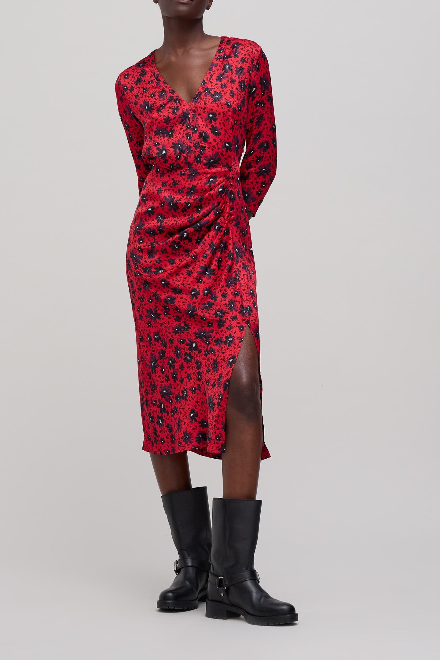 RED FLORAL PRINT MIDI DRESS 2