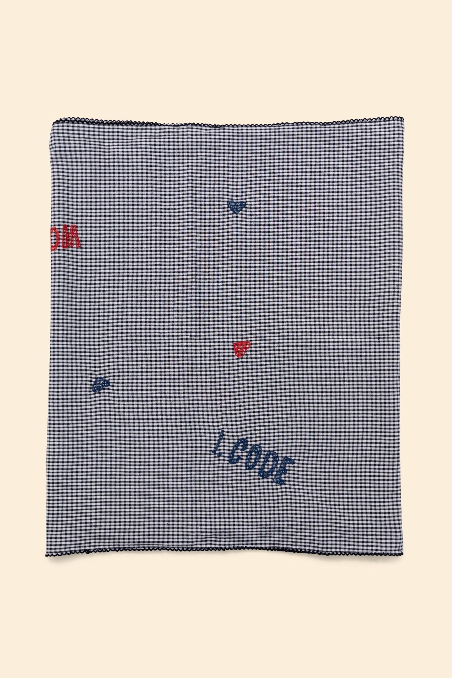 SCARF ECRU GINGHAM PATTERN COLOR EMBROIDERY ECRU 2