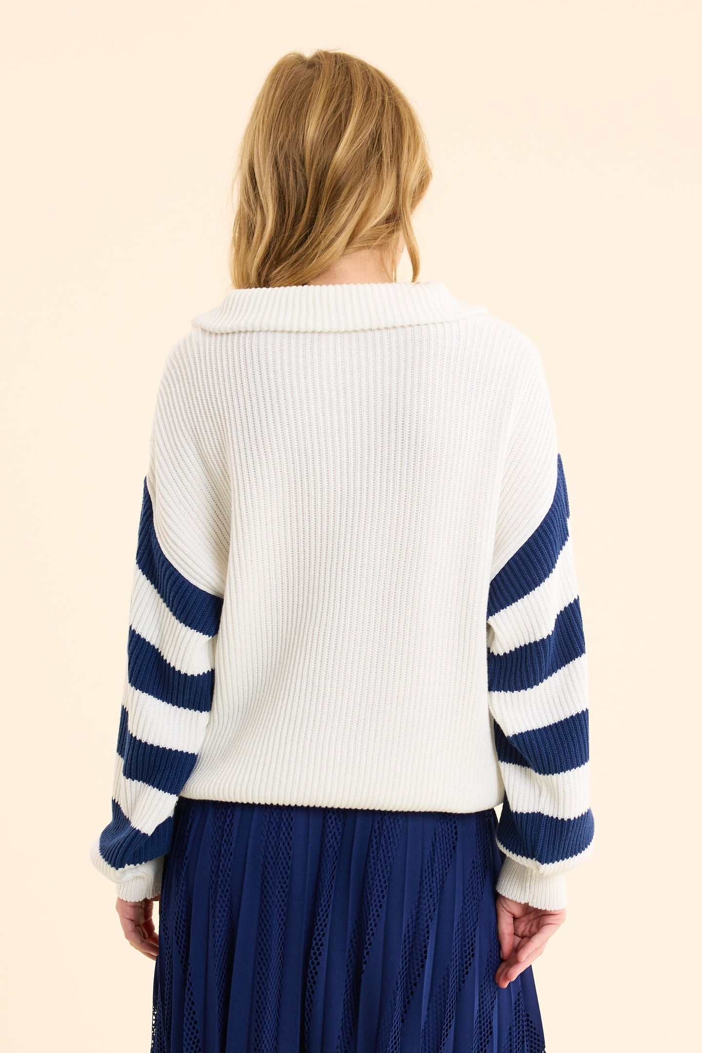 WHITE TRUCKER SWEATER KNIT STRIPED SLEEVES OFF-WHITE 4