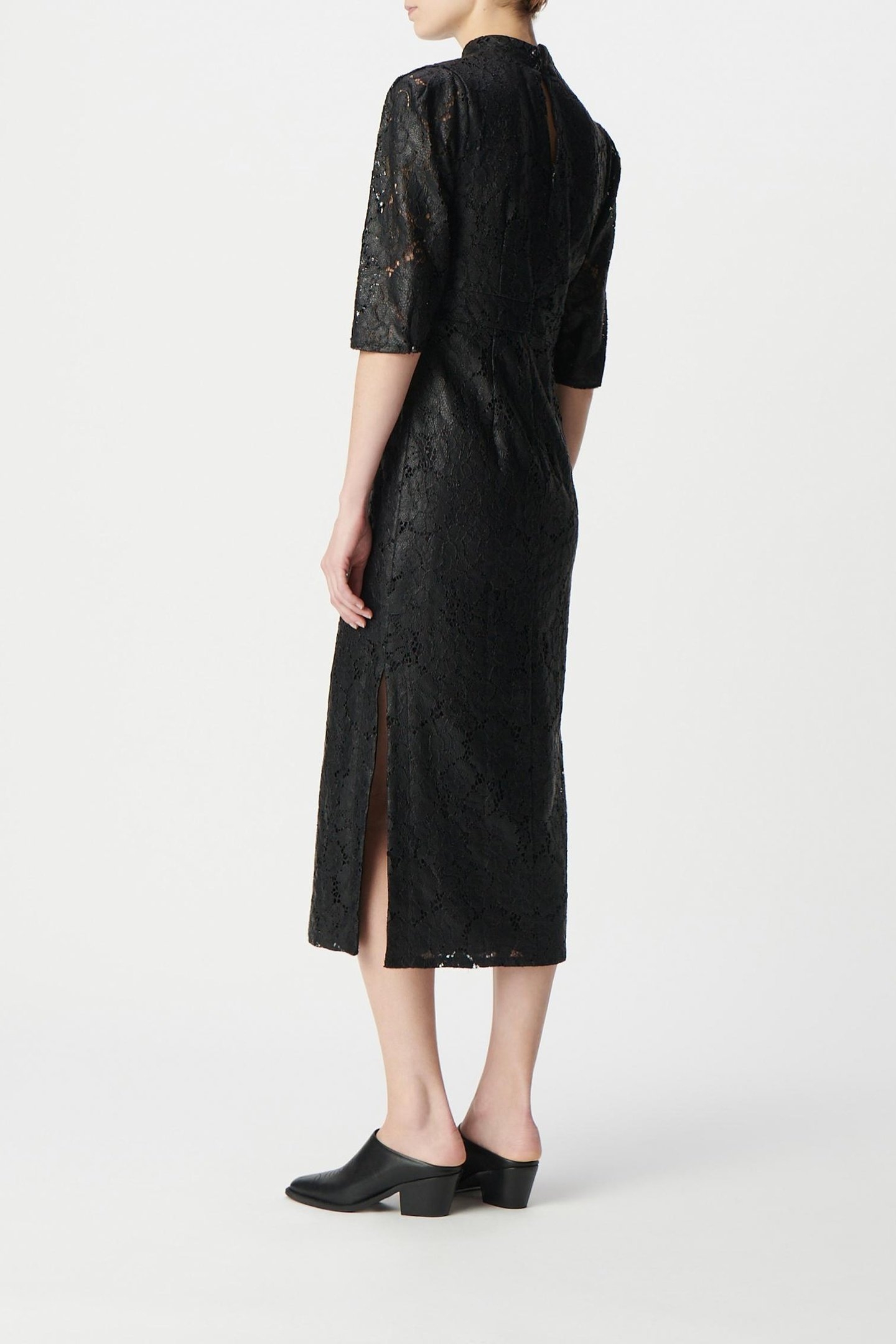BLACK COATED LACE MIDI DRESS 3