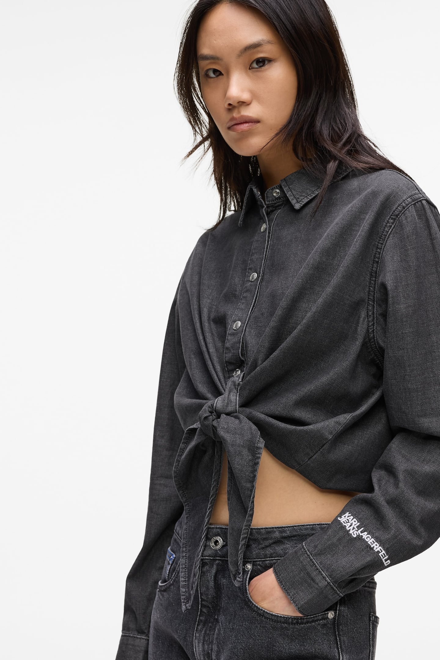 WASHED BLACK KLJ DENIM WRAP BLOUSE 2