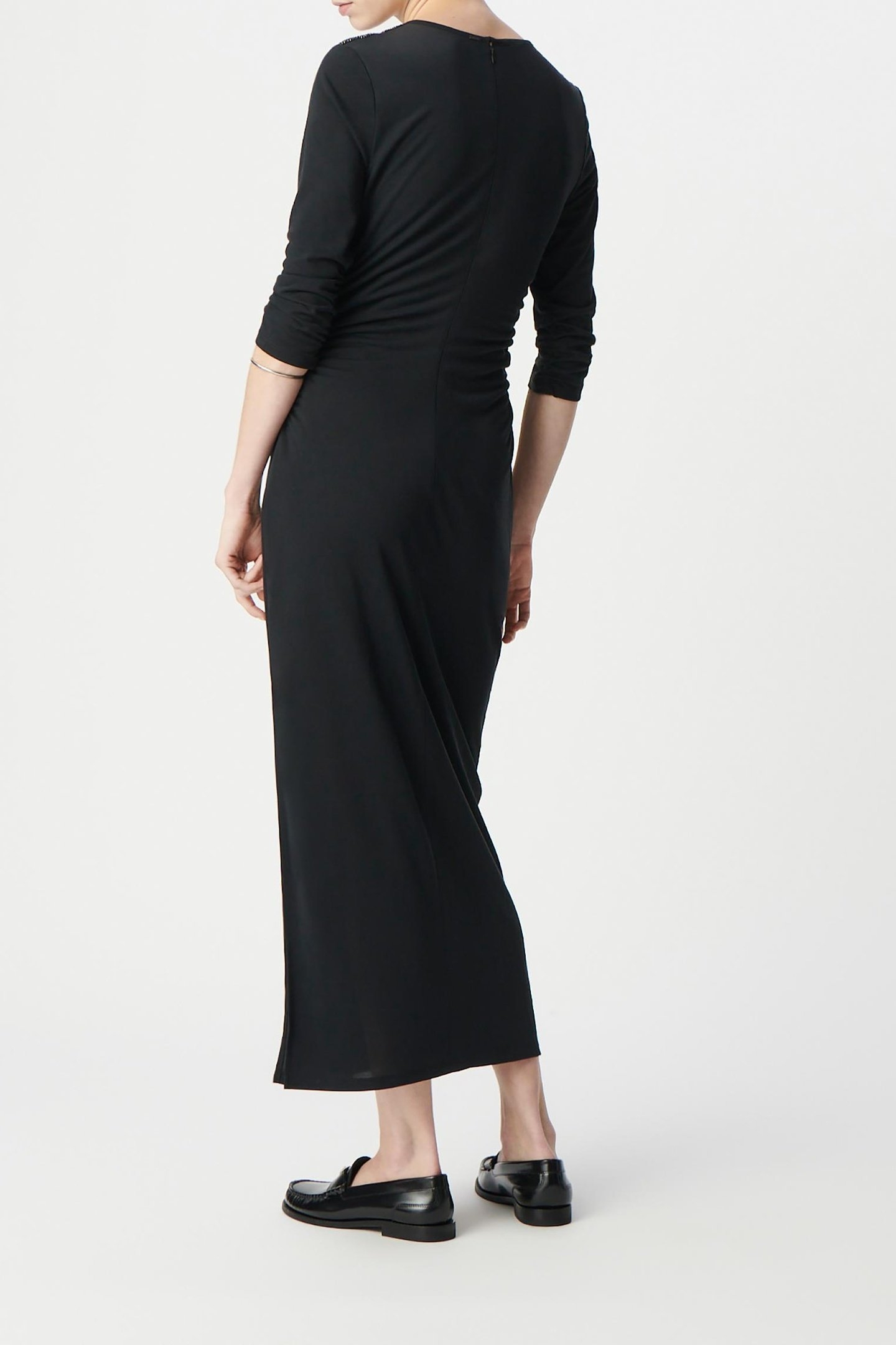 GATHERED BLACK EVENING DRESS WITH RHINESTONE SHOULDERS 2